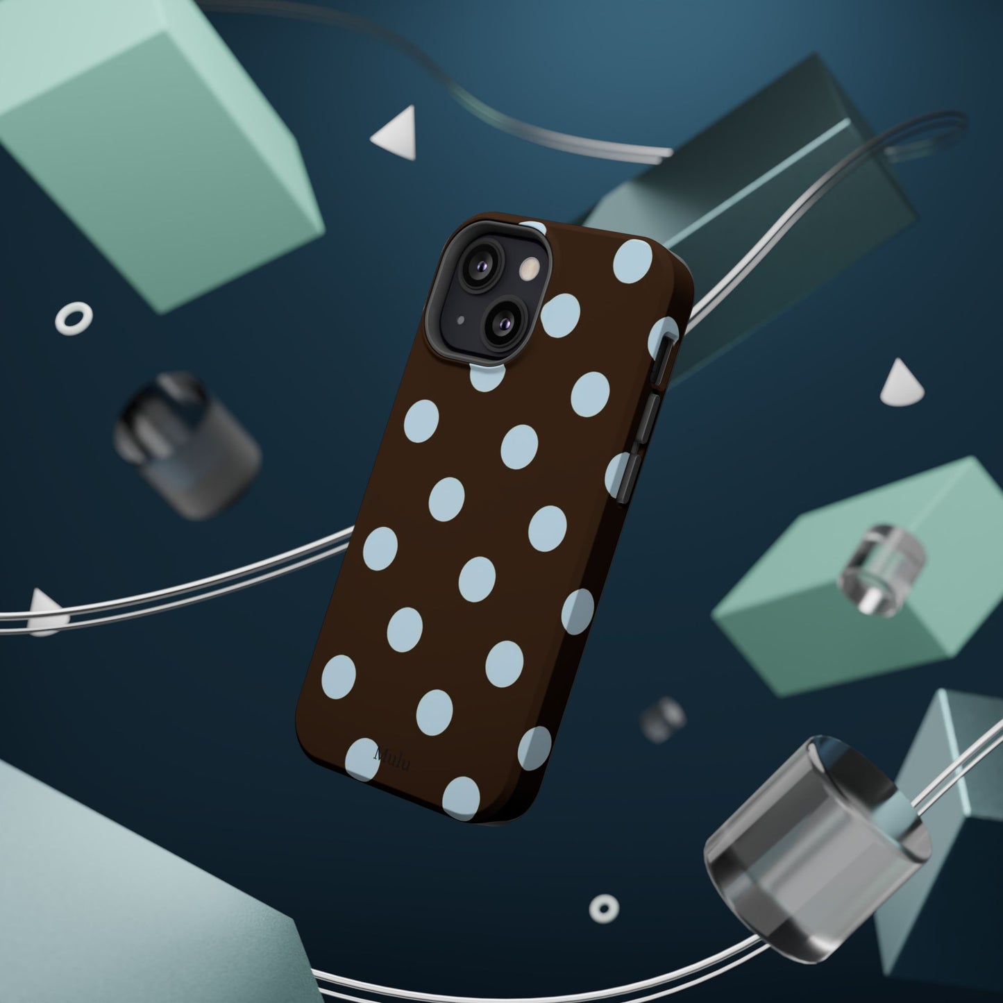 Polka Dot Magnetic Phone Case — Brown with Light Blue Dots, Impact-Resistant