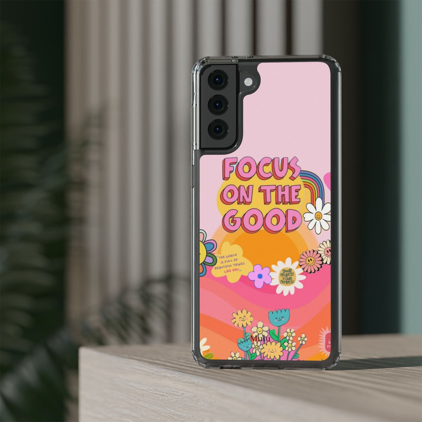 Clear Impact-Resistant Case — "Focus On The Good" Retro Floral Phone Cover