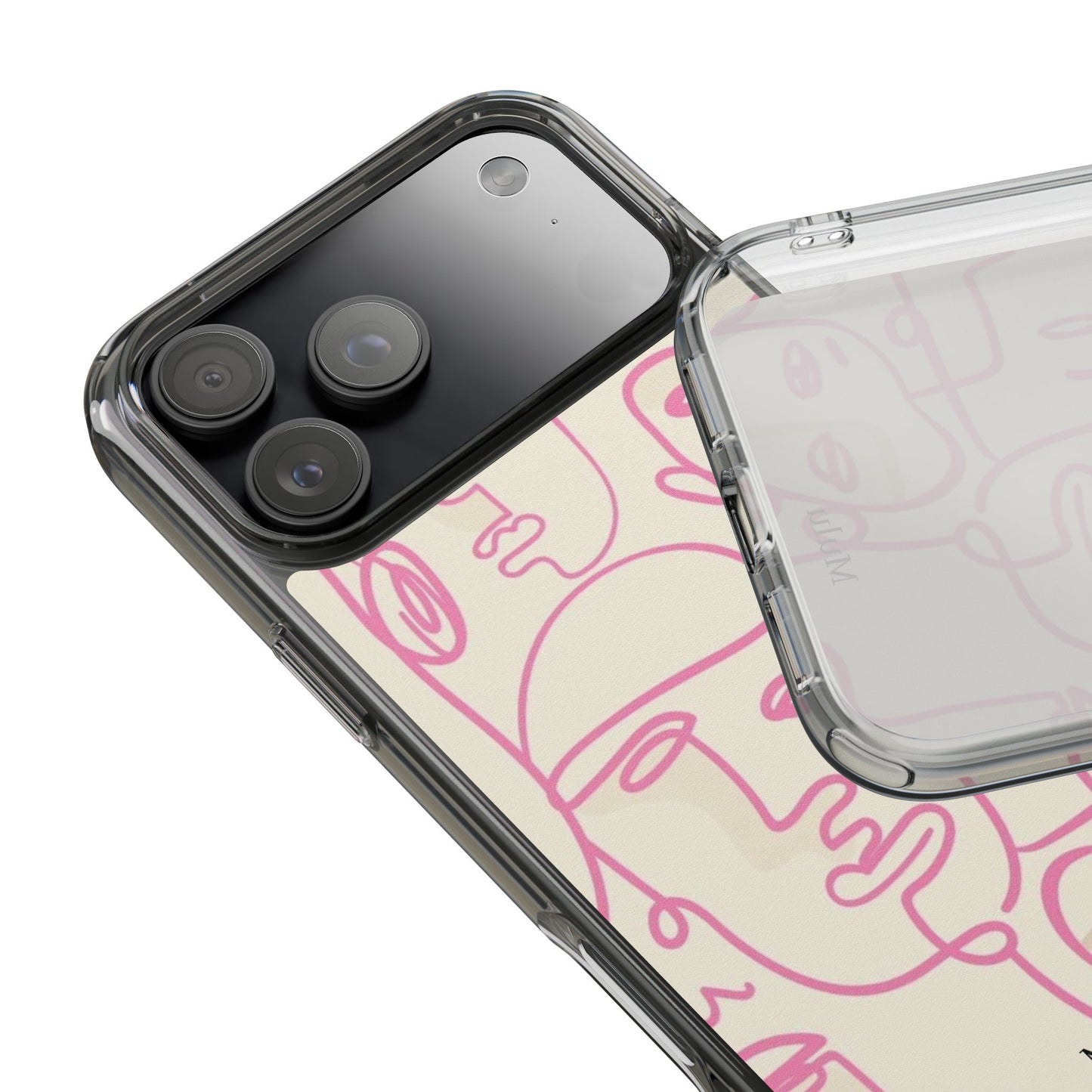 Clear Impact-Resistant Phone Case — Pink Minimalist Line Faces Design