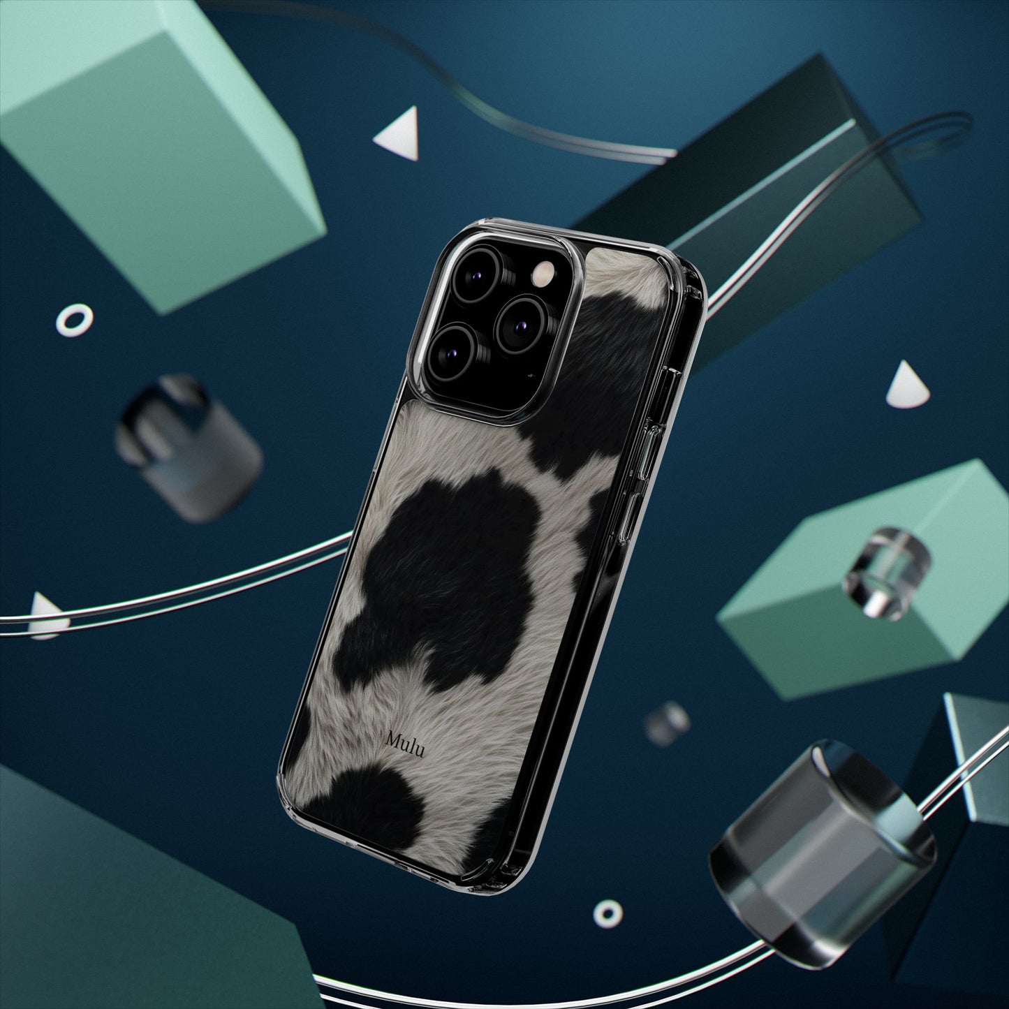 Cow Print Clear Impact Phone Case — Faux Fur Black & White Protection