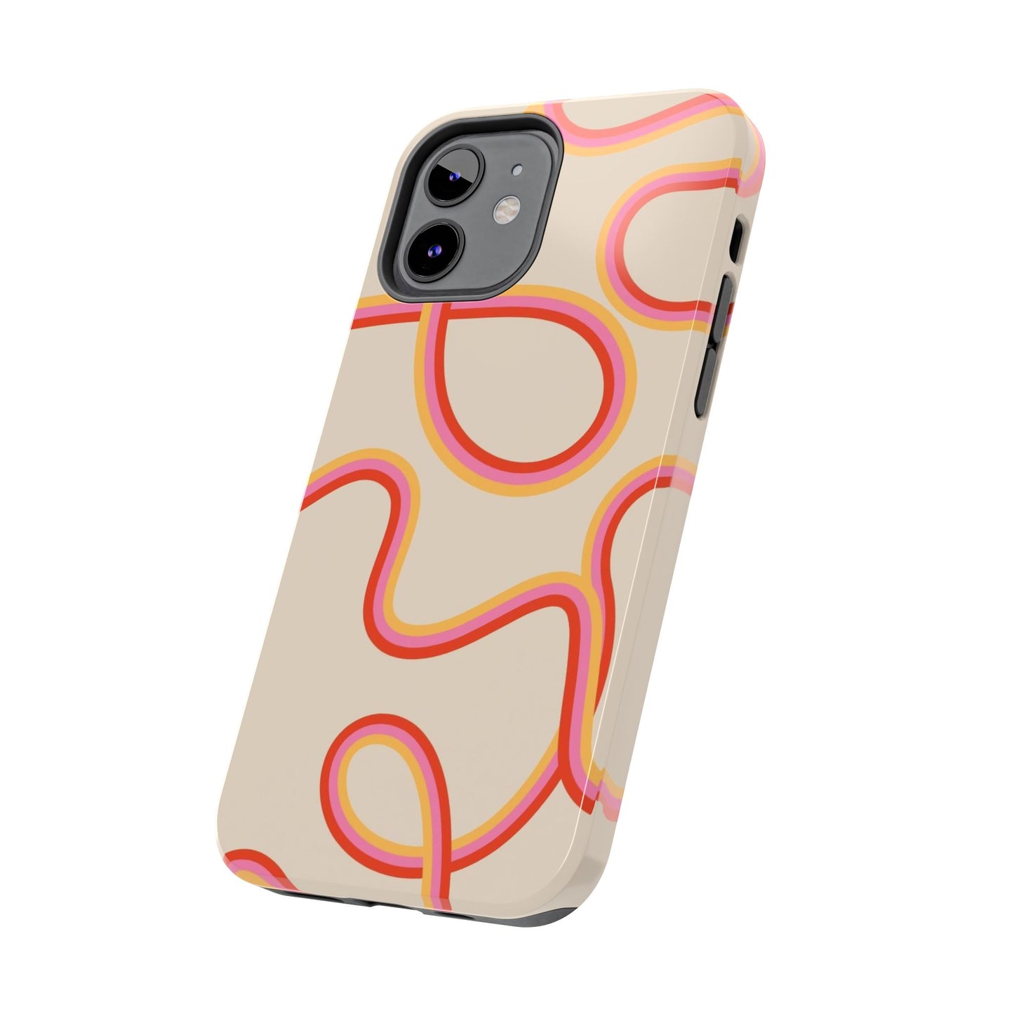 Retro Swirl Tough Phone Case — Beige Pink Orange Abstract Protection