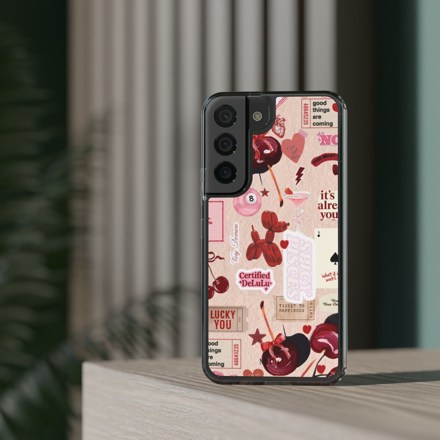 Clear Impact-Resistant Phone Case — Retro Cherry & Sticker Collage