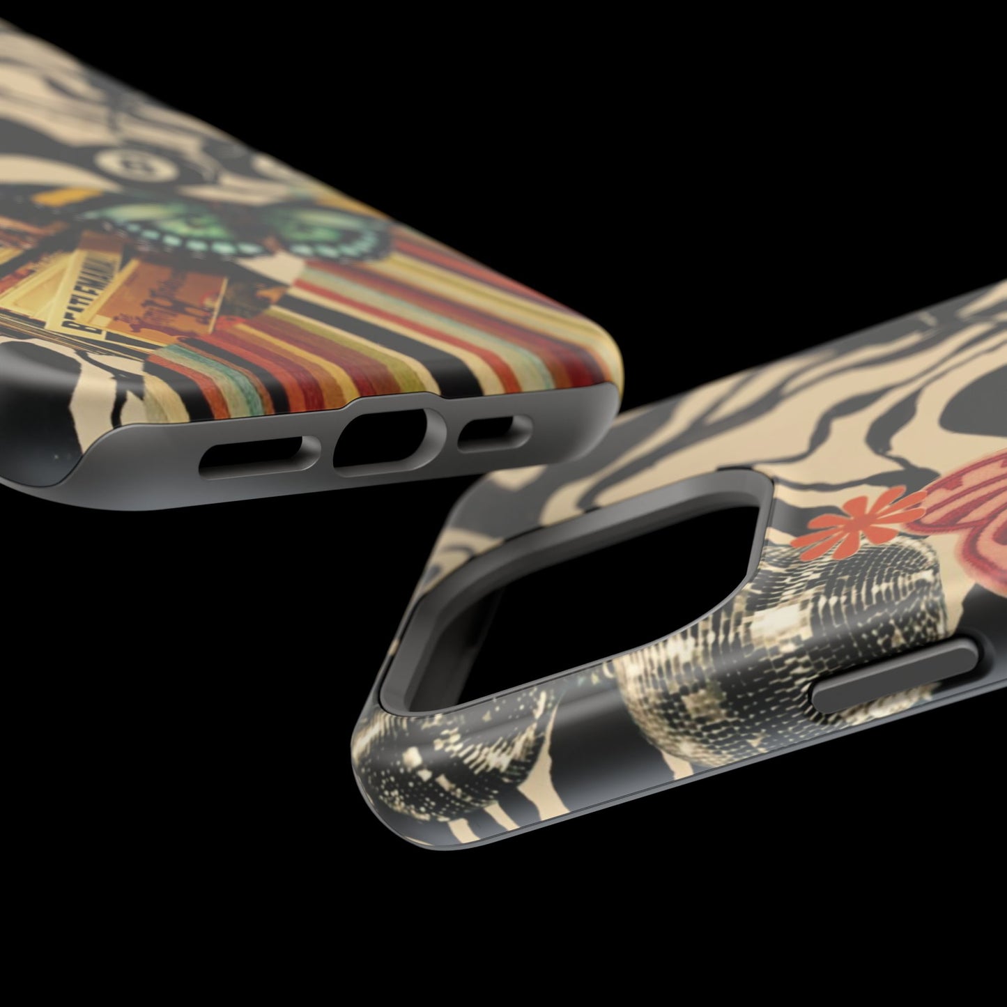 Phone Case — Retro Collage Magnetic Impact-Resistant Case with Butterfly & Zebra Print