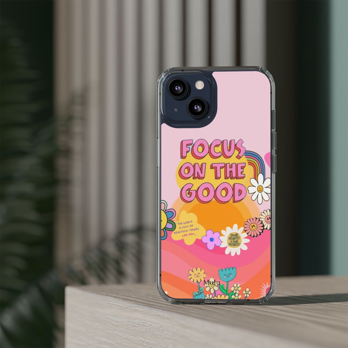 Clear Impact-Resistant Case — "Focus On The Good" Retro Floral Phone Cover