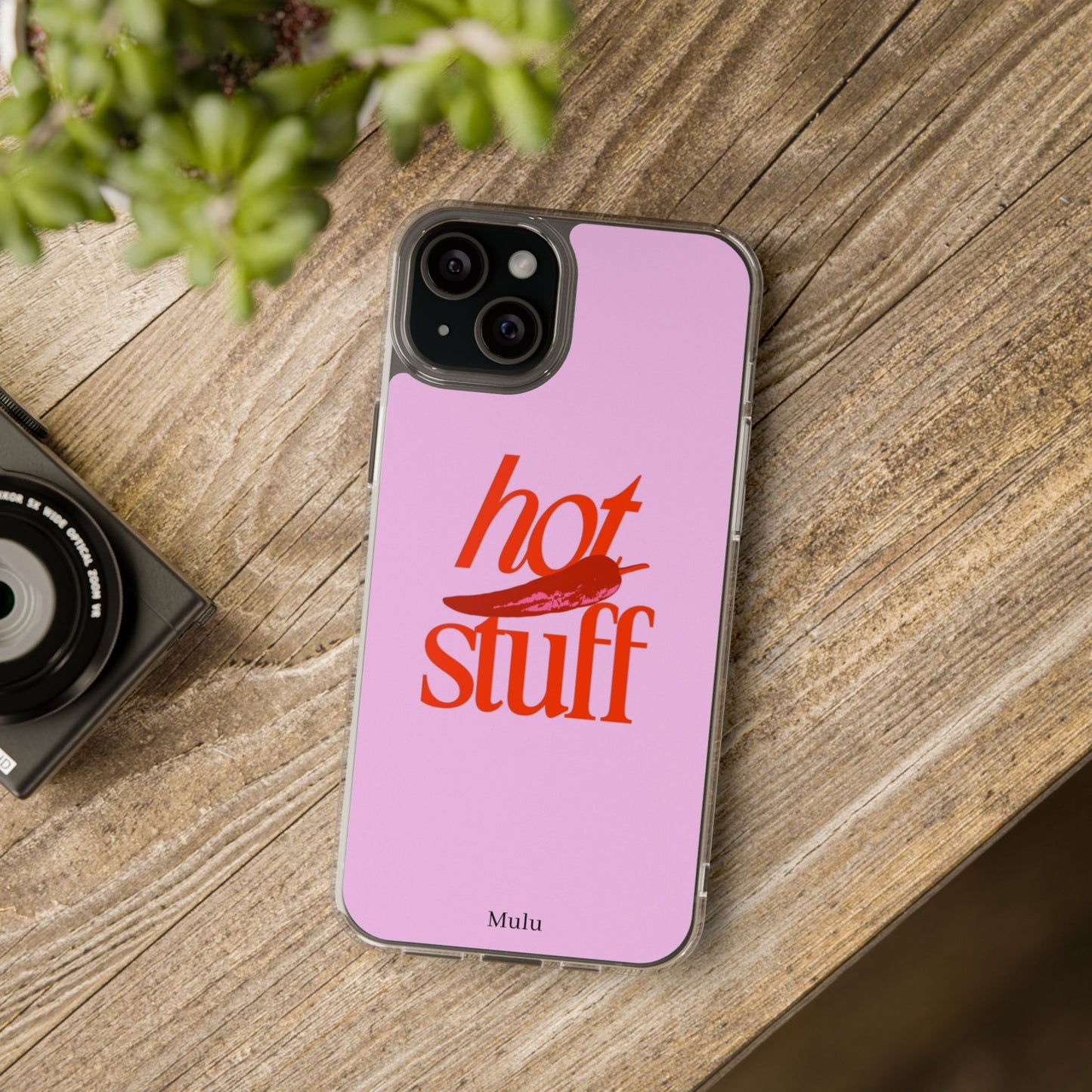 Hot Stuff Clear Impact Phone Case — Pink Retro Typography iPhone Cover