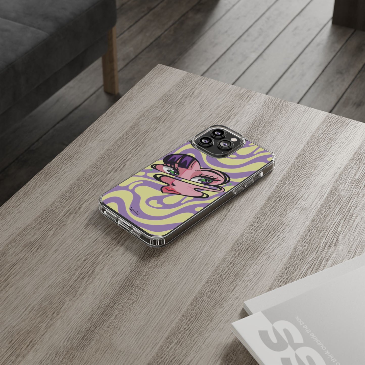 Clear Impact-Resistant Case — Retro Psychedelic Heart Face Design
