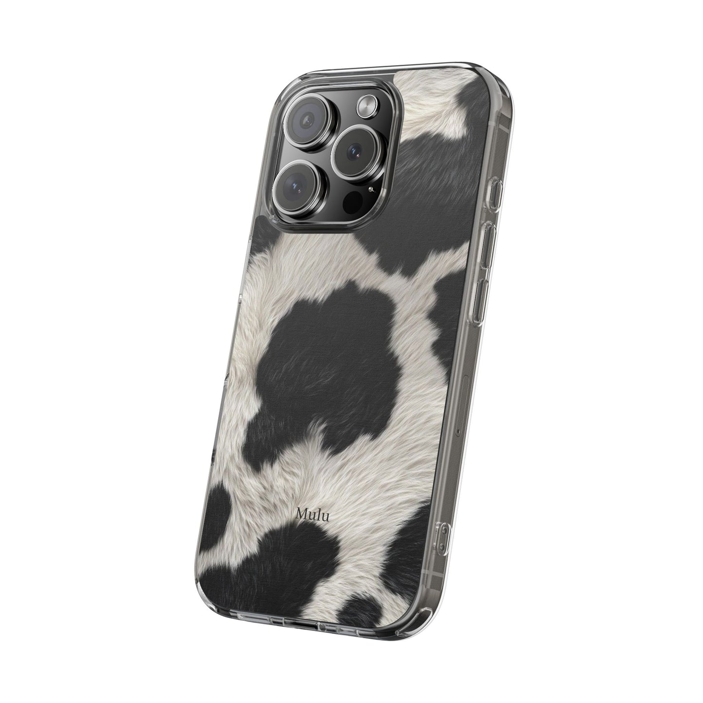 Cow Print Clear Impact Phone Case — Faux Fur Black & White Protection