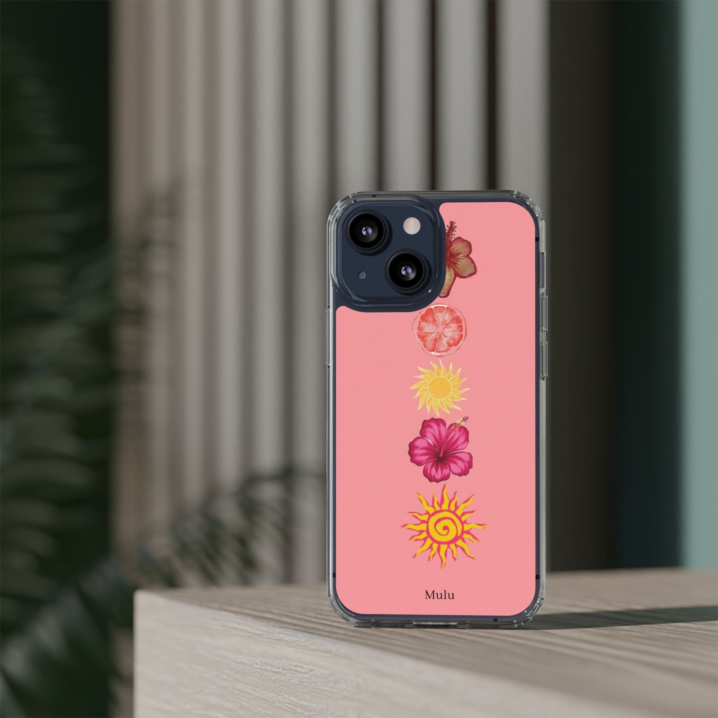 Clear Impact-Resistant Phone Case — Tropical Sun & Hibiscus Floral Design