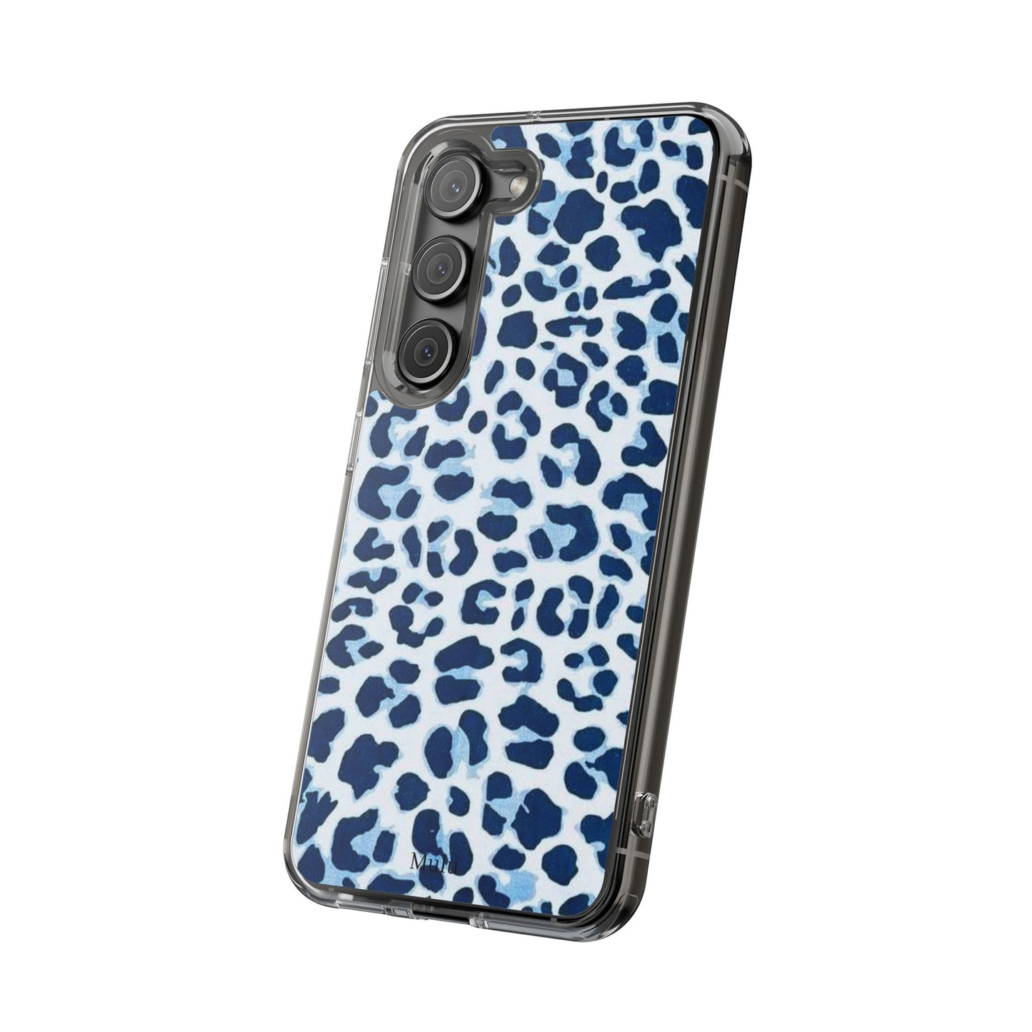 Clear Impact-Resistant Phone Case — Blue Watercolor Leopard Print