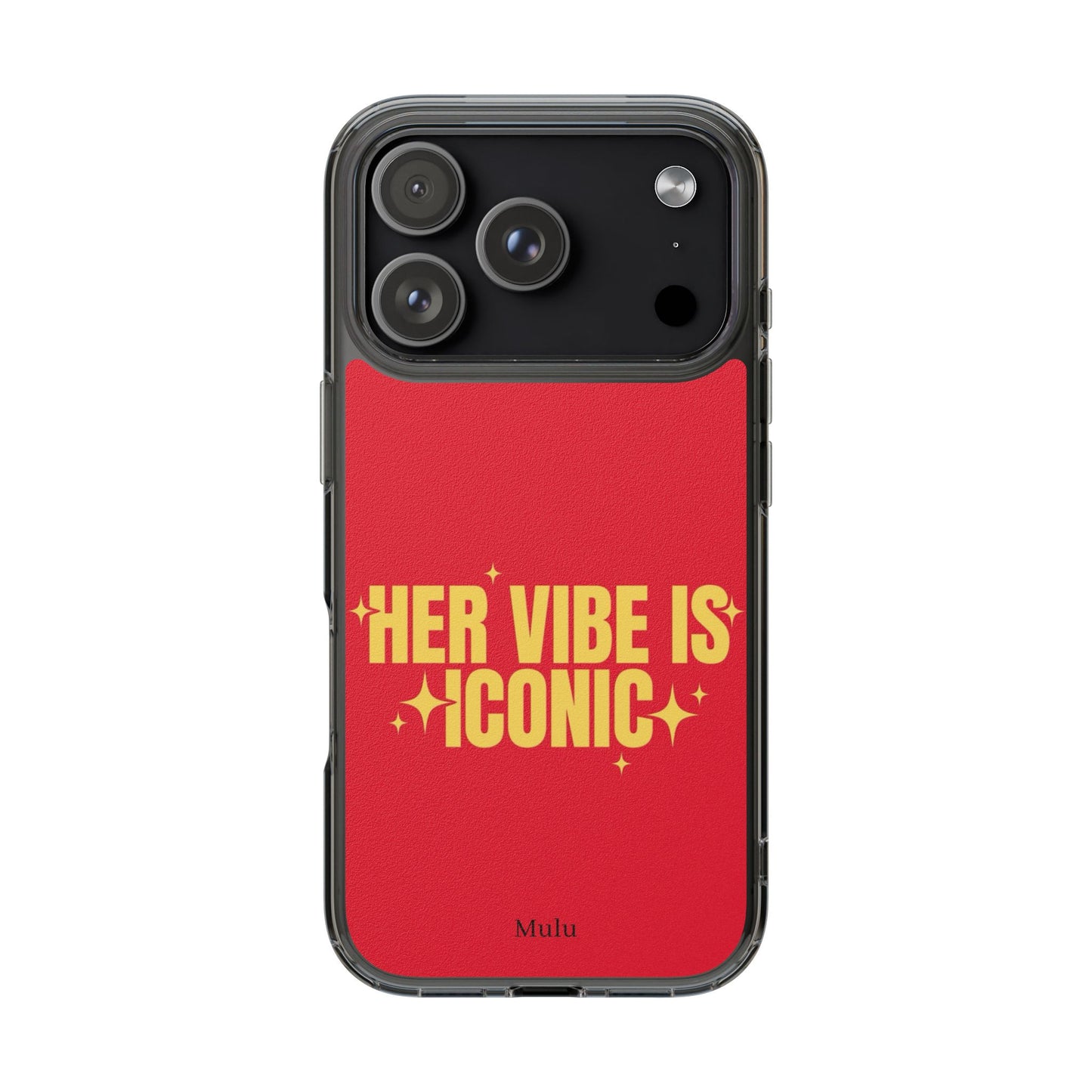 Clear Impact-Resistant Phone Case — "Her Vibe Is Iconic" Red Protective Cover