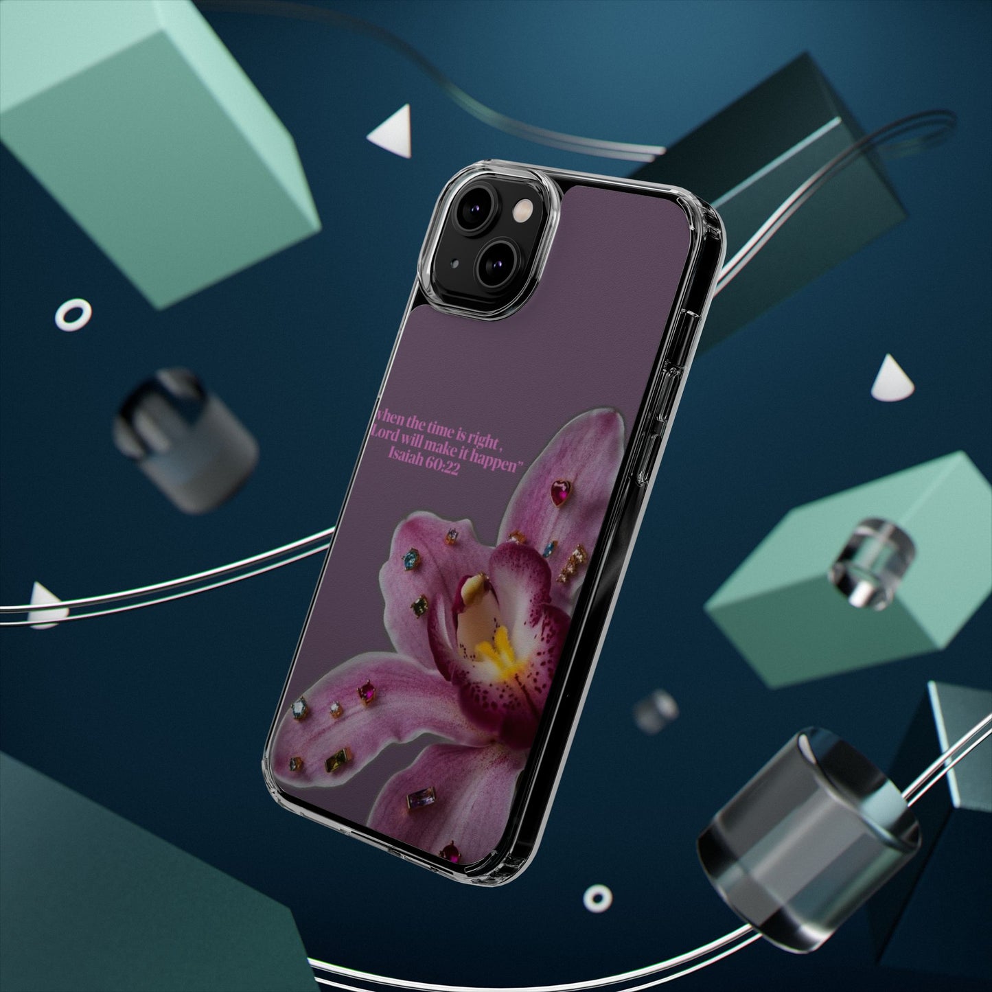 Clear Floral Impact-Resistant Phone Case — "When the time is right" Rose Orchid Design