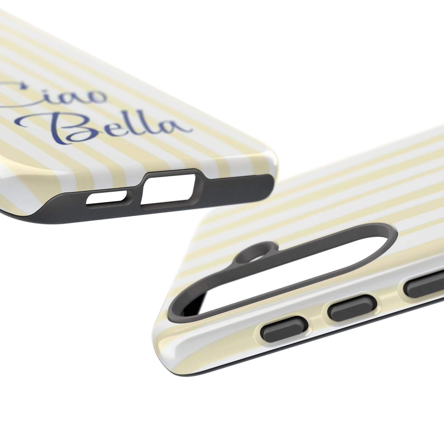 Ciao Bella Phone Case – Striped Elegant Italian Script Protective Cover