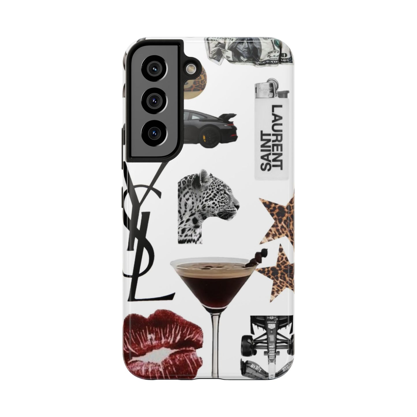 Tough Phone Case — Luxe Fashion Collage with Leopard, Martini & Kiss Print