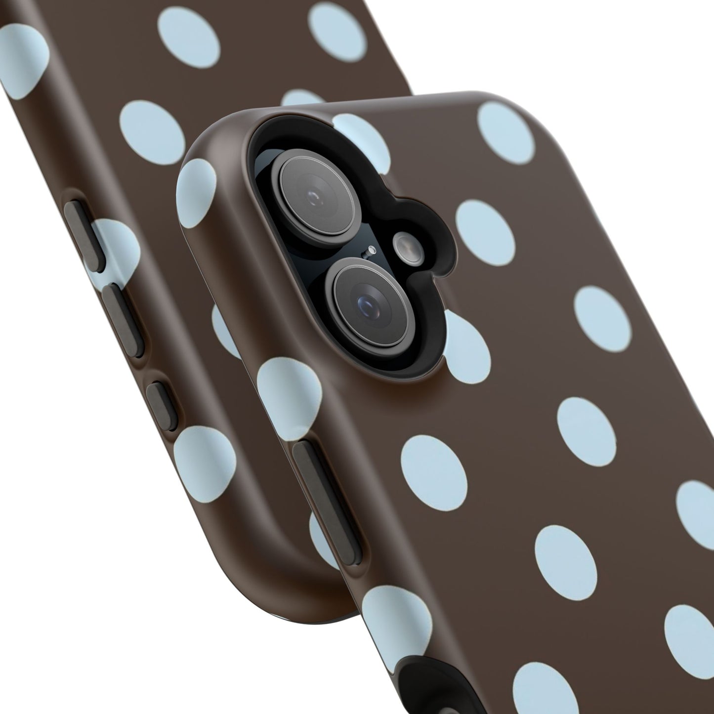 Polka Dot Magnetic Phone Case — Brown with Light Blue Dots, Impact-Resistant