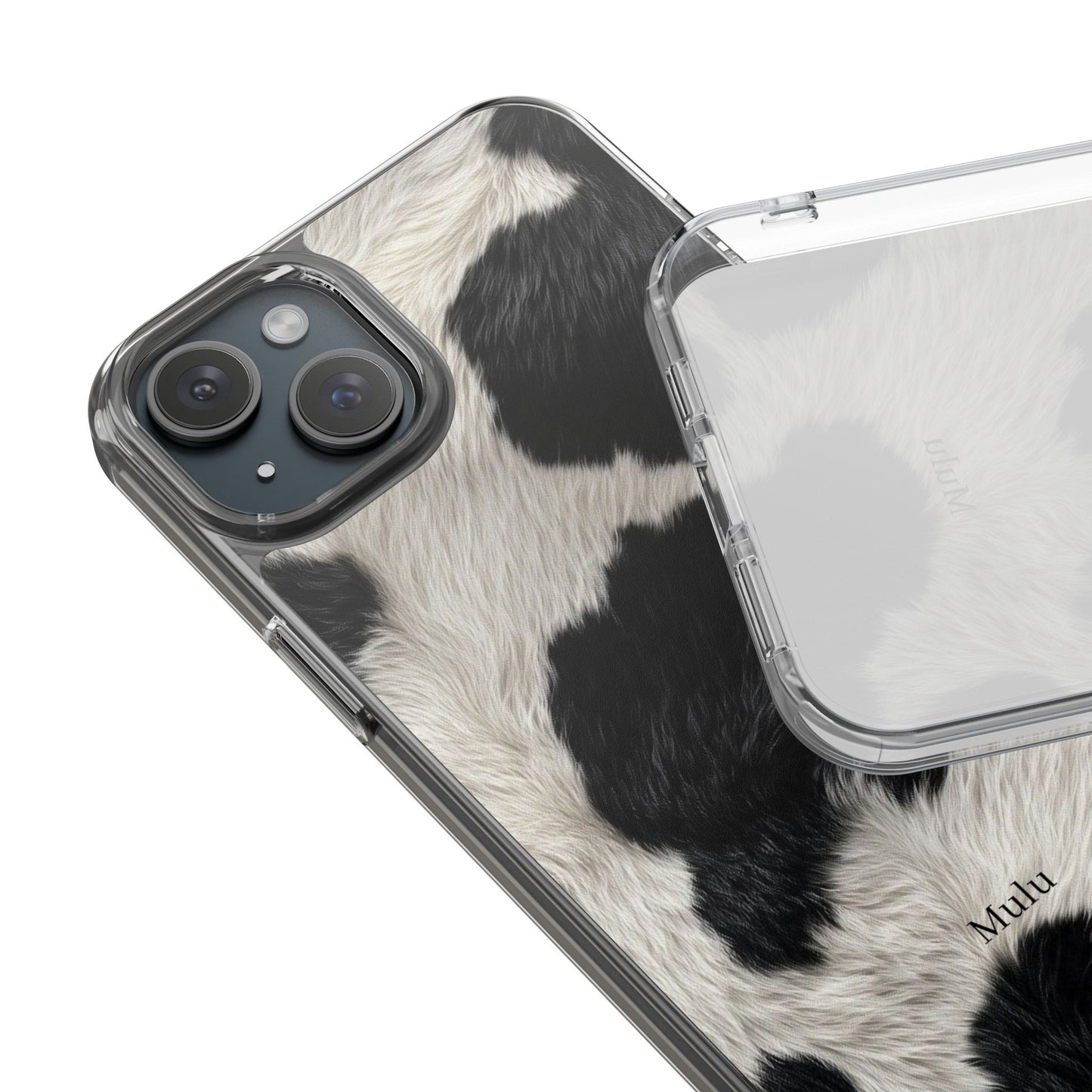 Cow Print Clear Impact Phone Case — Faux Fur Black & White Protection