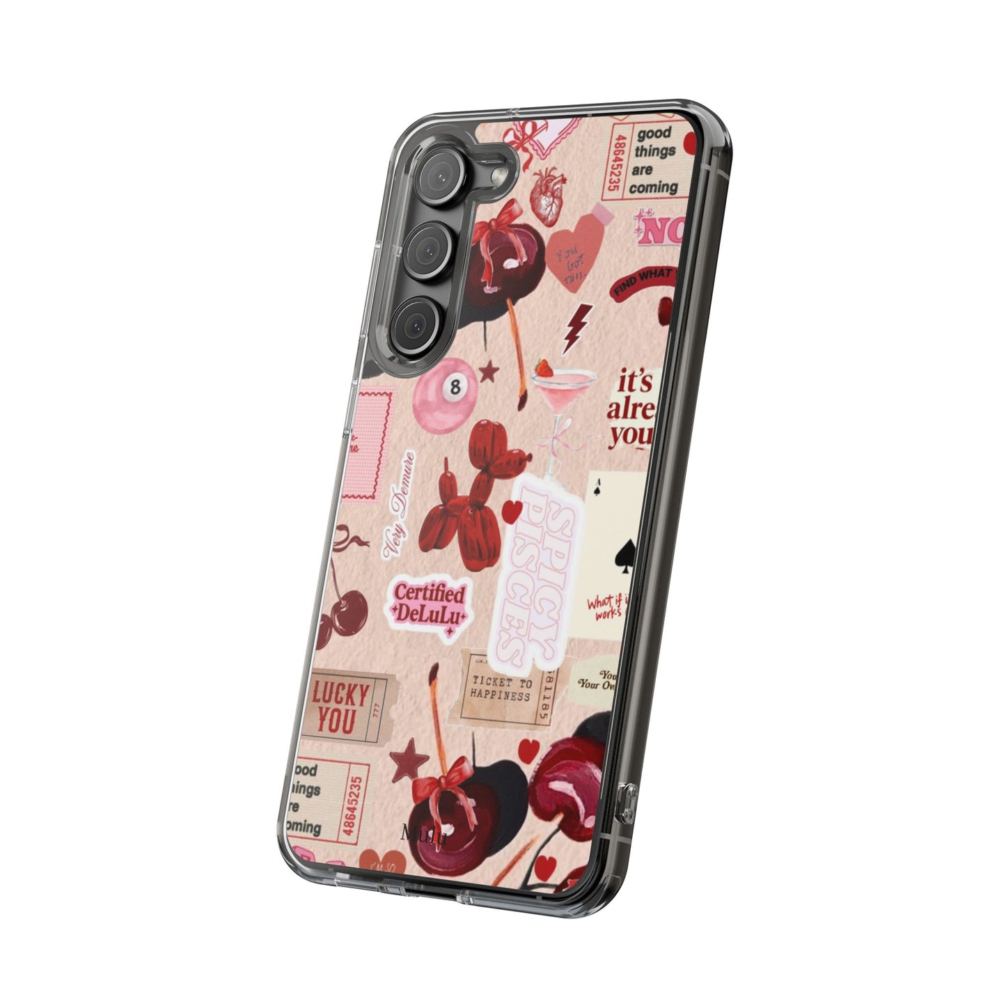Clear Impact-Resistant Phone Case — Retro Cherry & Sticker Collage