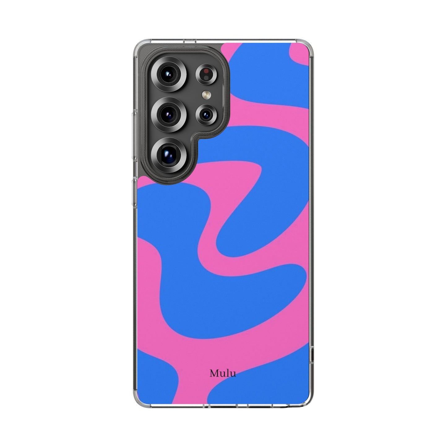 Clear Impact-Resistant Phone Case — Retro Blue & Pink Abstract Swirl