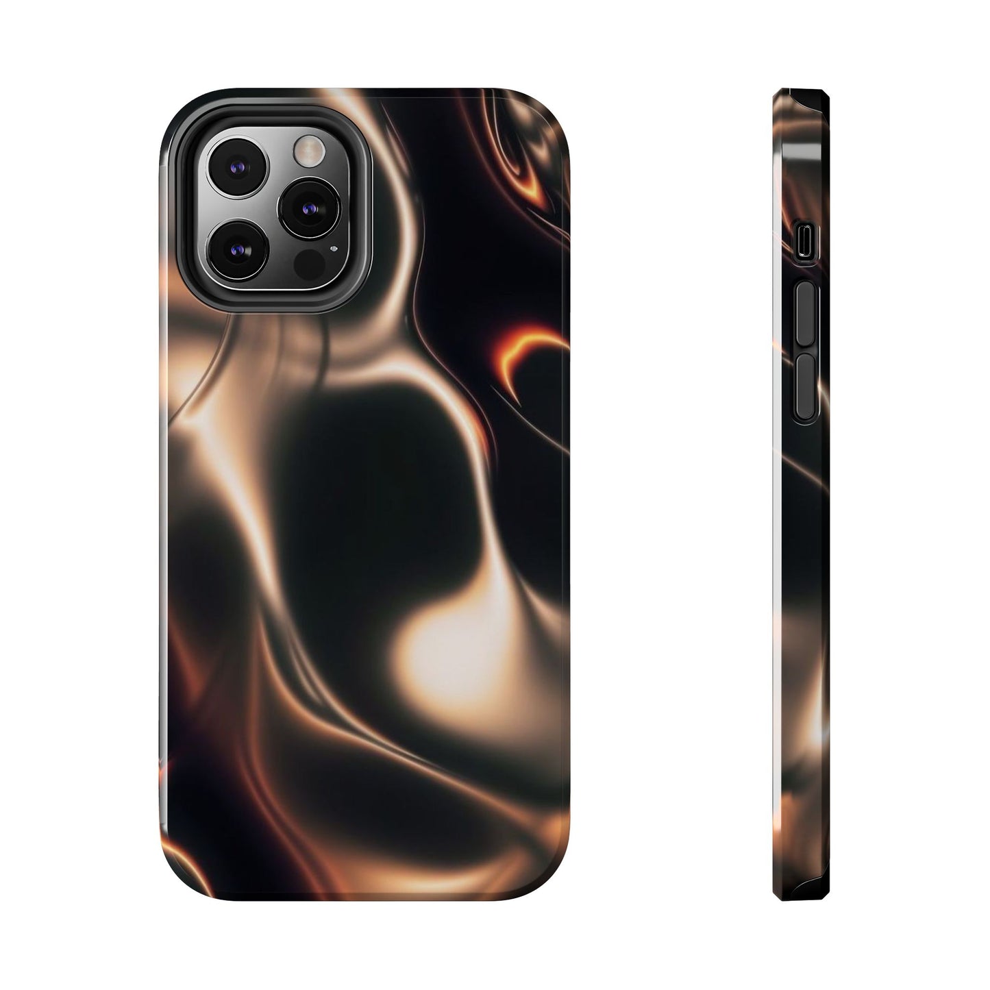 Abstract Liquid Glow Tough Phone Case — Black & Bronze Swirl Protective Cover