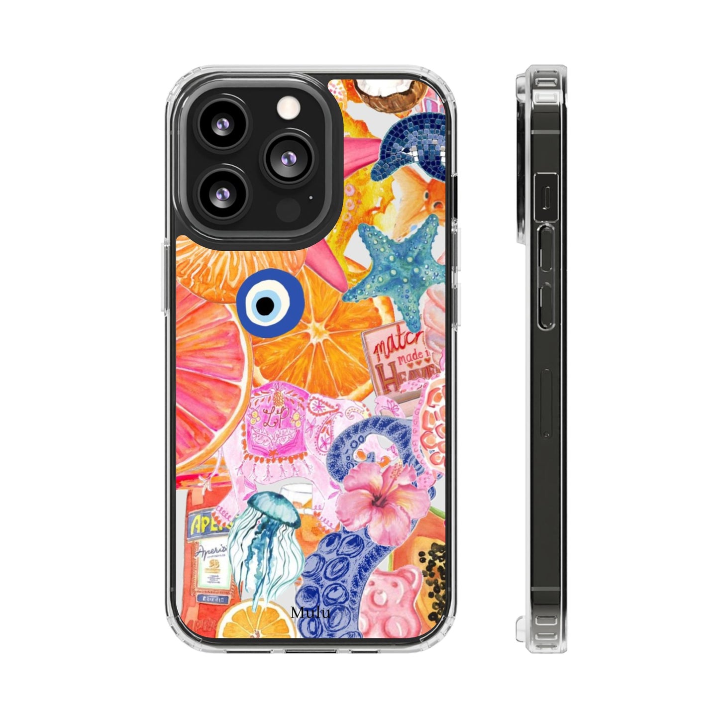 Clear Impact-Resistant Phone Case — Colorful Tropical Collage Design