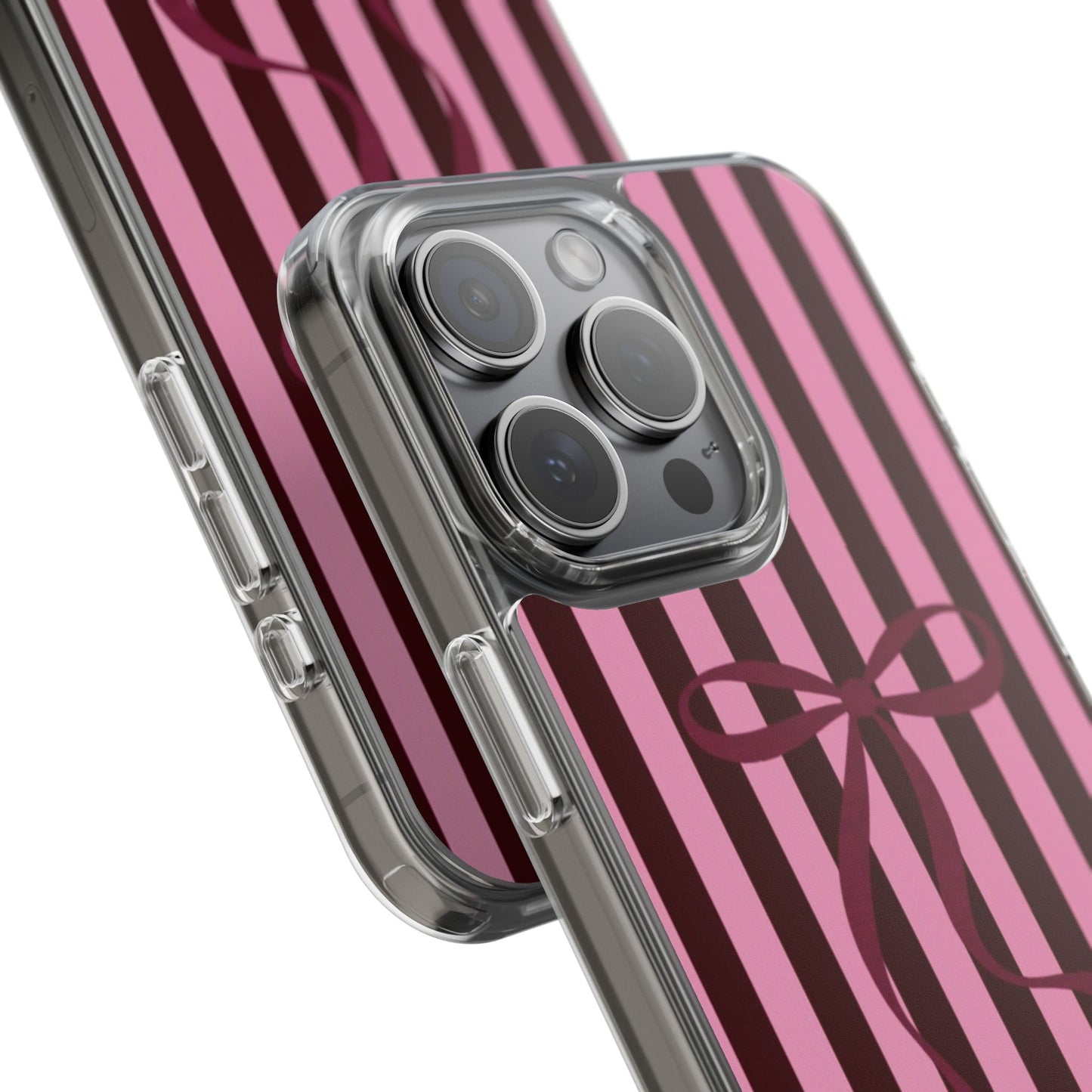 Pink Striped Ribbon Clear Impact-Resistant Phone Case