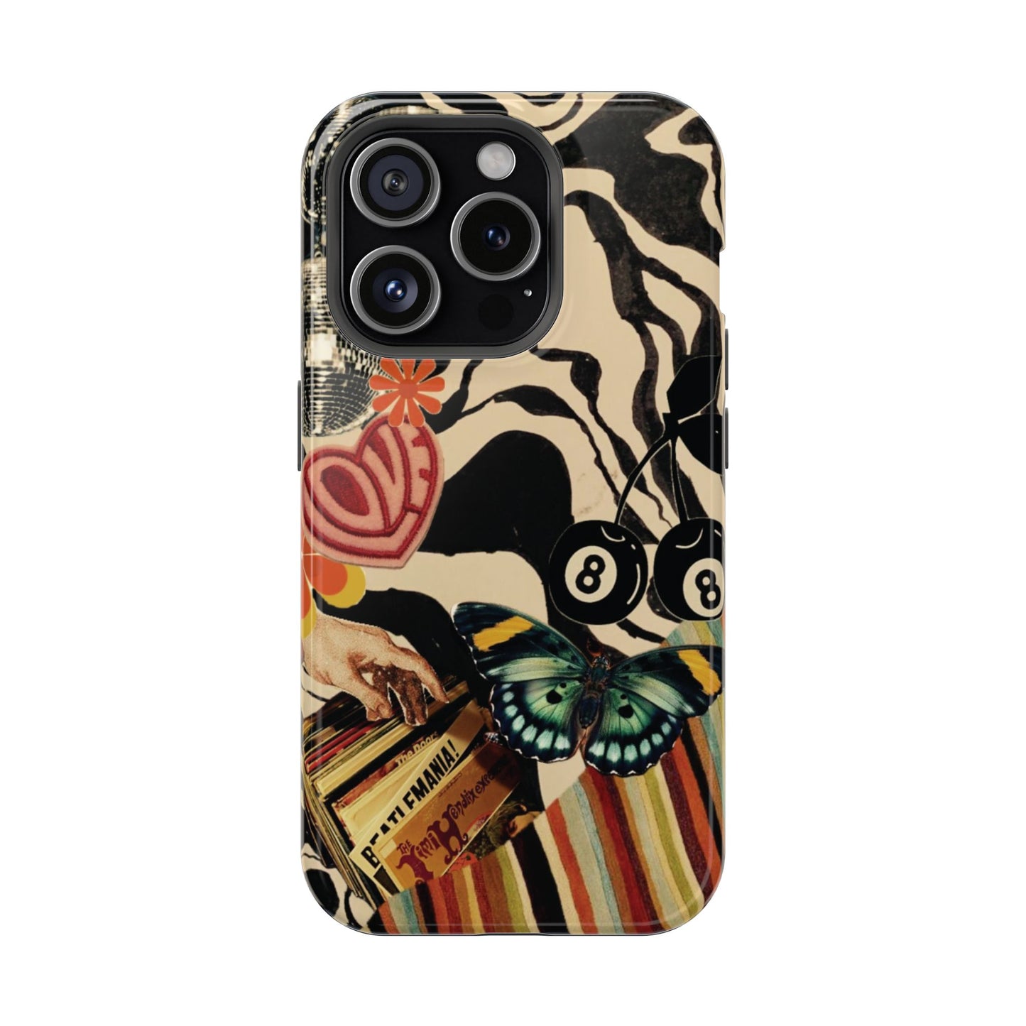 Phone Case — Retro Collage Magnetic Impact-Resistant Case with Butterfly & Zebra Print