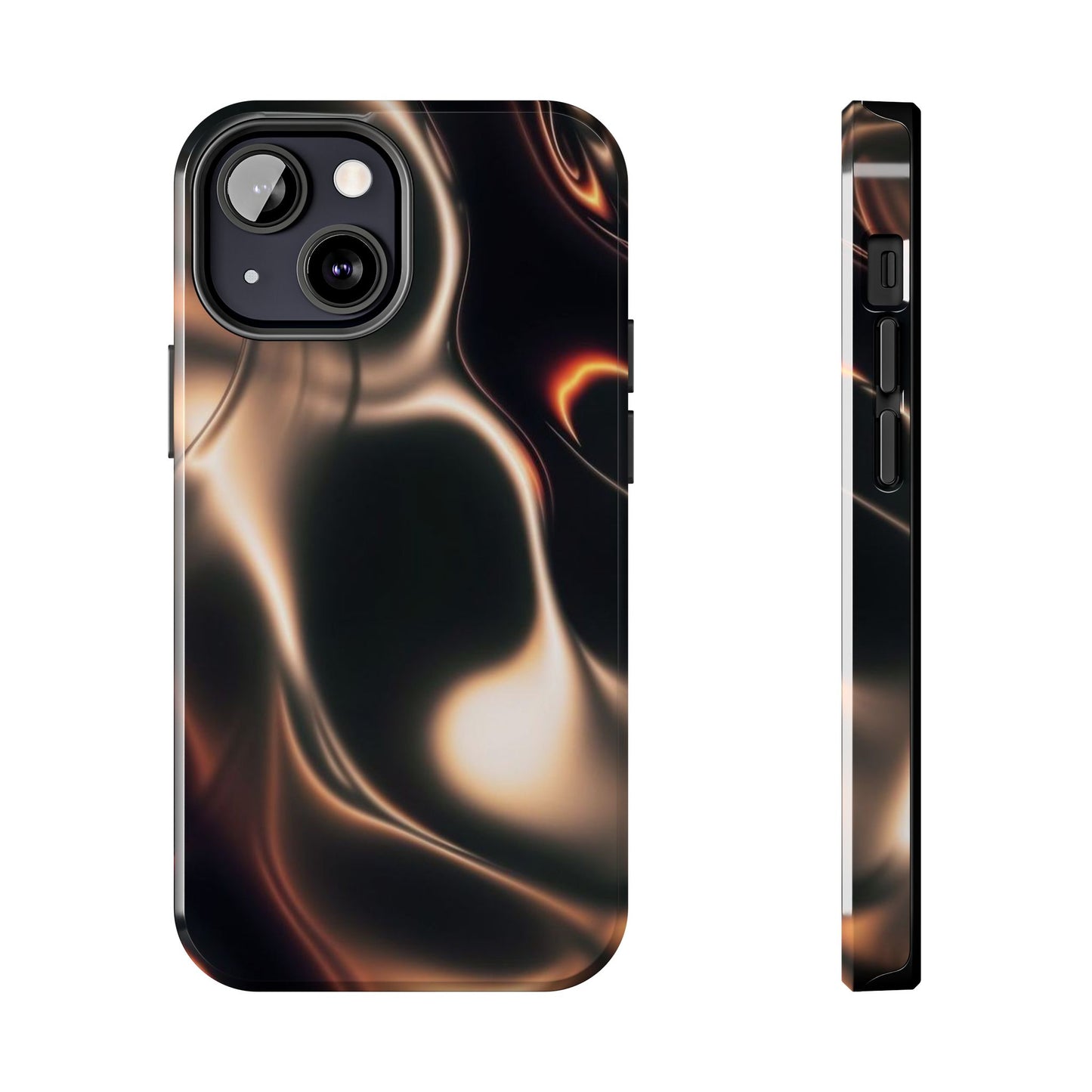 Abstract Liquid Glow Tough Phone Case — Black & Bronze Swirl Protective Cover