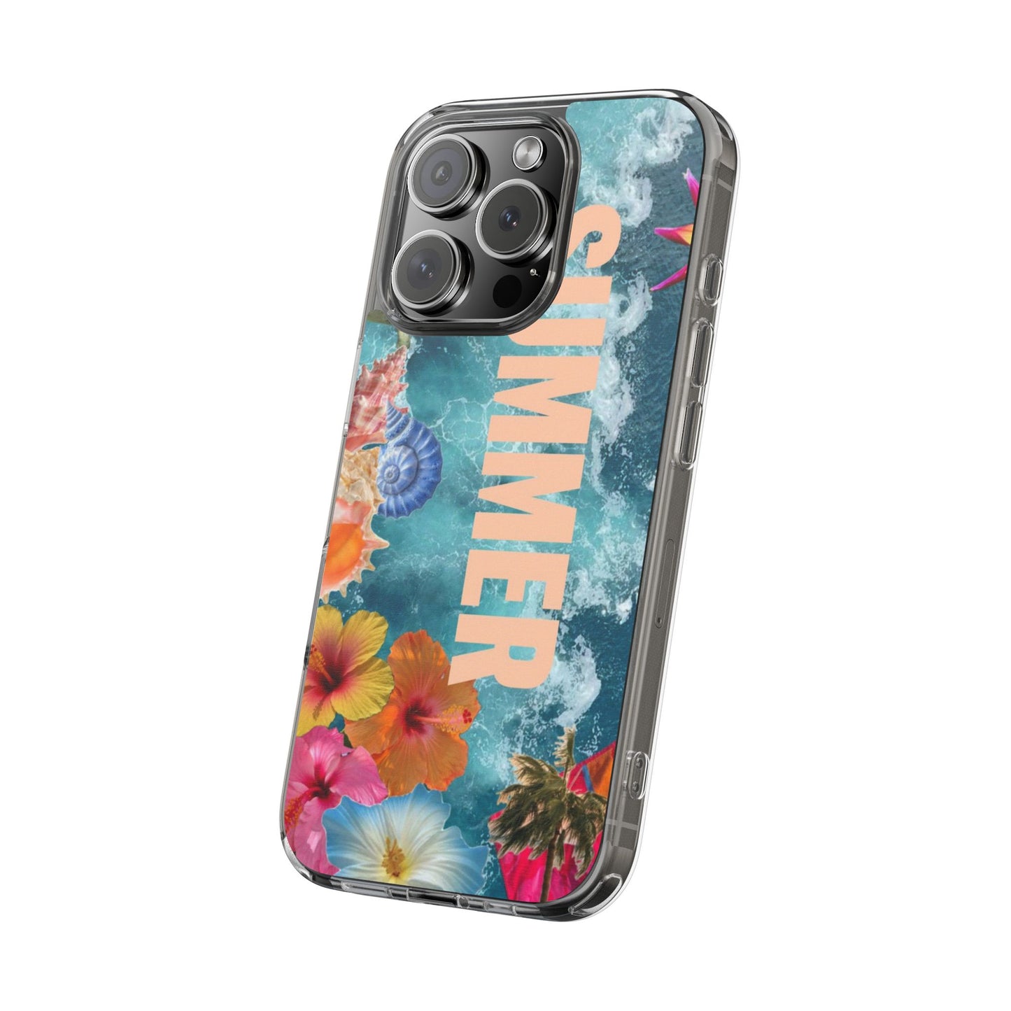 Summer Floral Clear Impact Phone Case — "SUMMER" Tropical Hibiscus Design