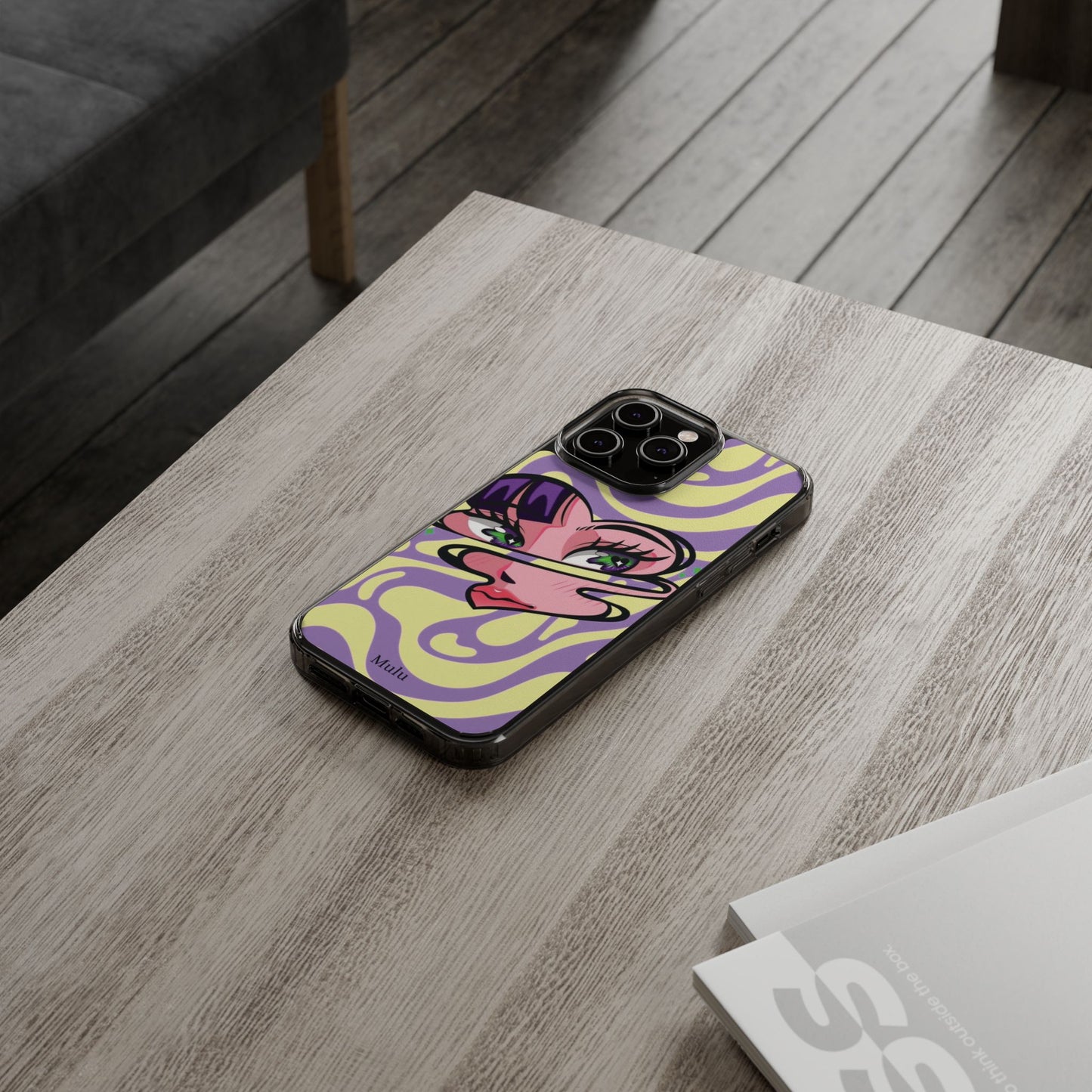 Clear Impact-Resistant Case — Retro Psychedelic Heart Face Design