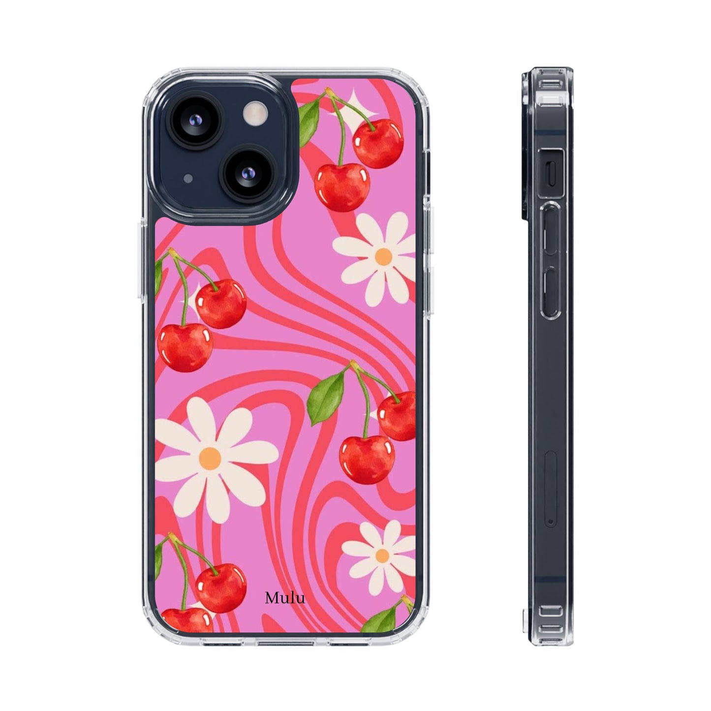 Clear Impact Phone Case — Retro Cherry & Daisy Floral Design