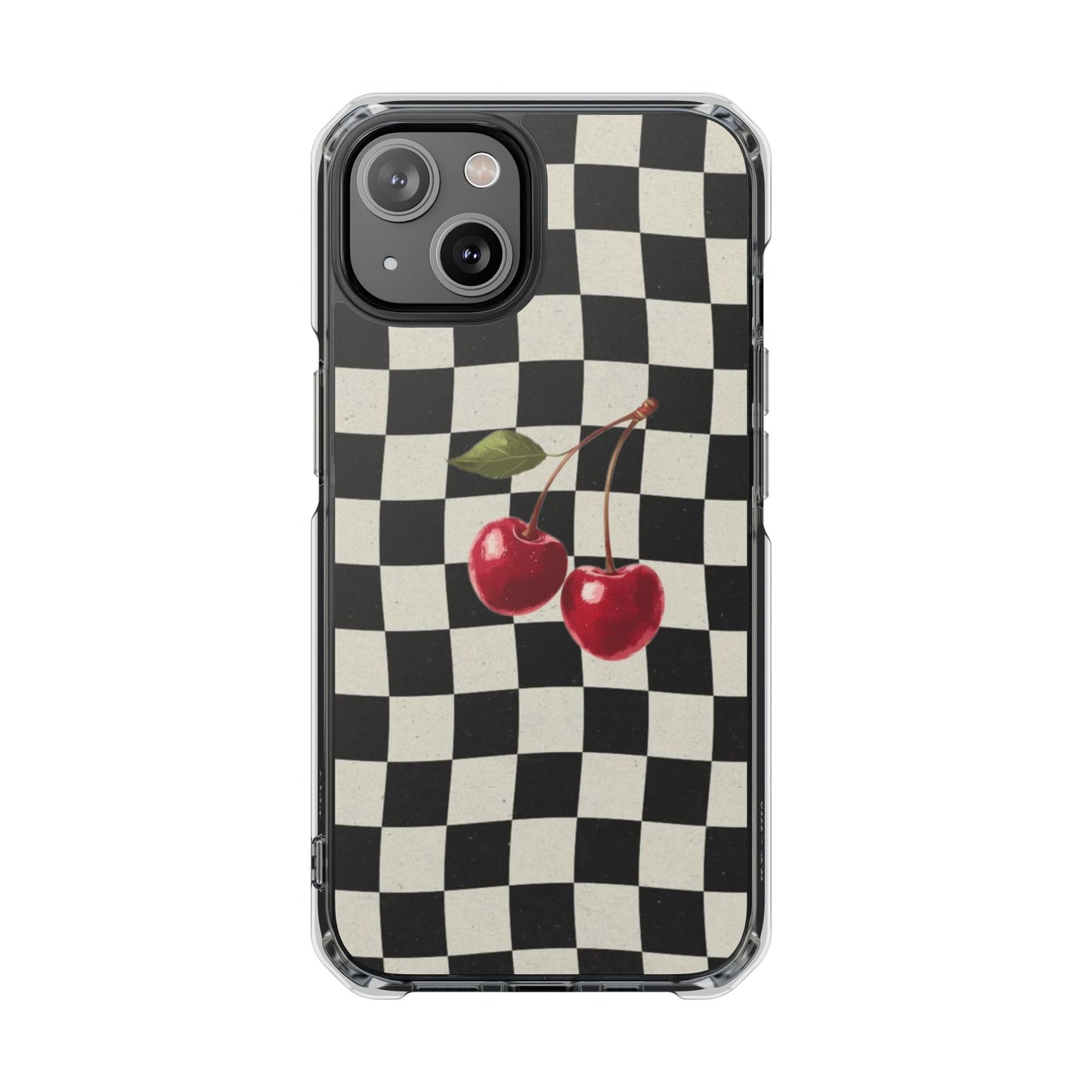 Checkered Cherry Clear Magnetic Impact Phone Case