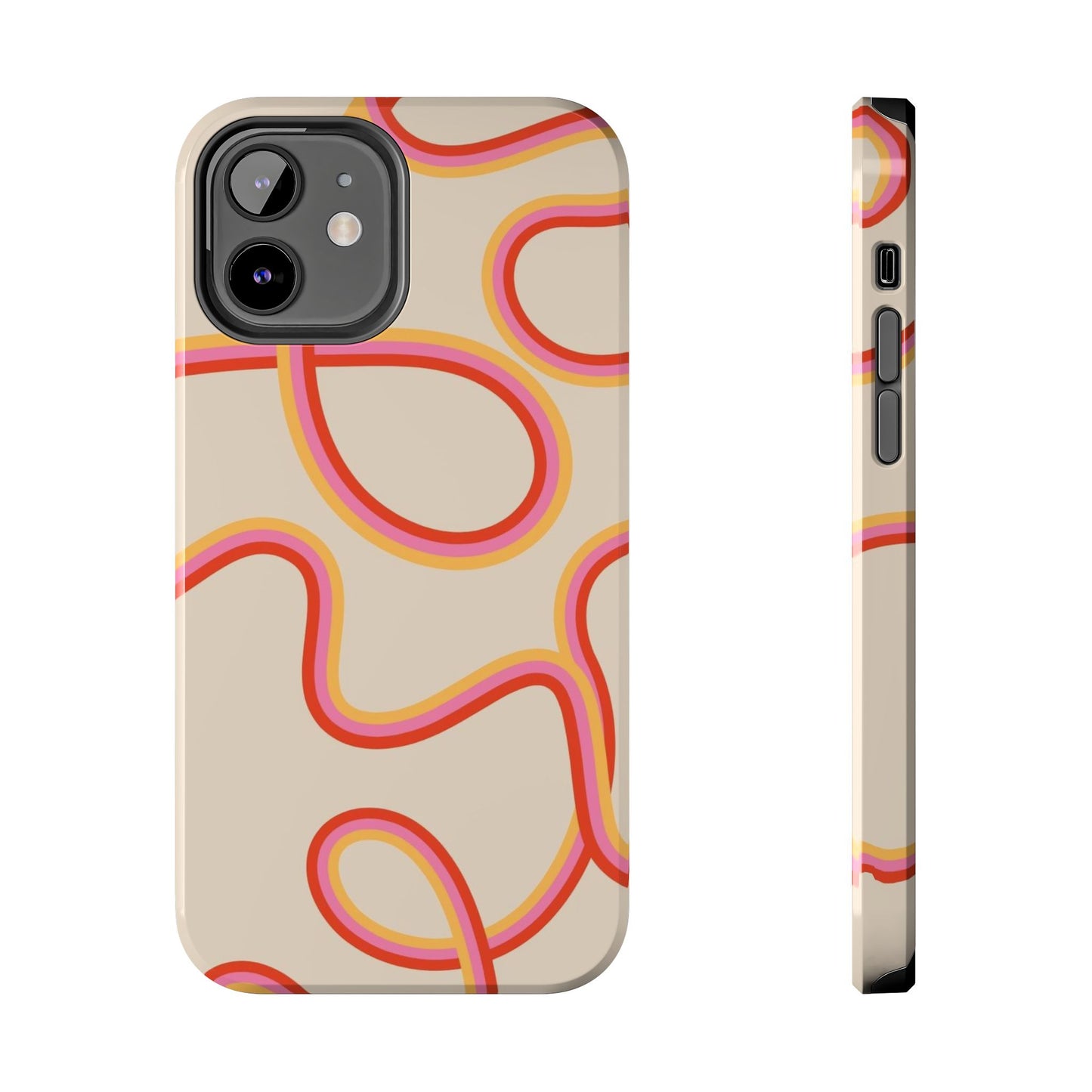 Retro Swirl Tough Phone Case — Beige Pink Orange Abstract Protection