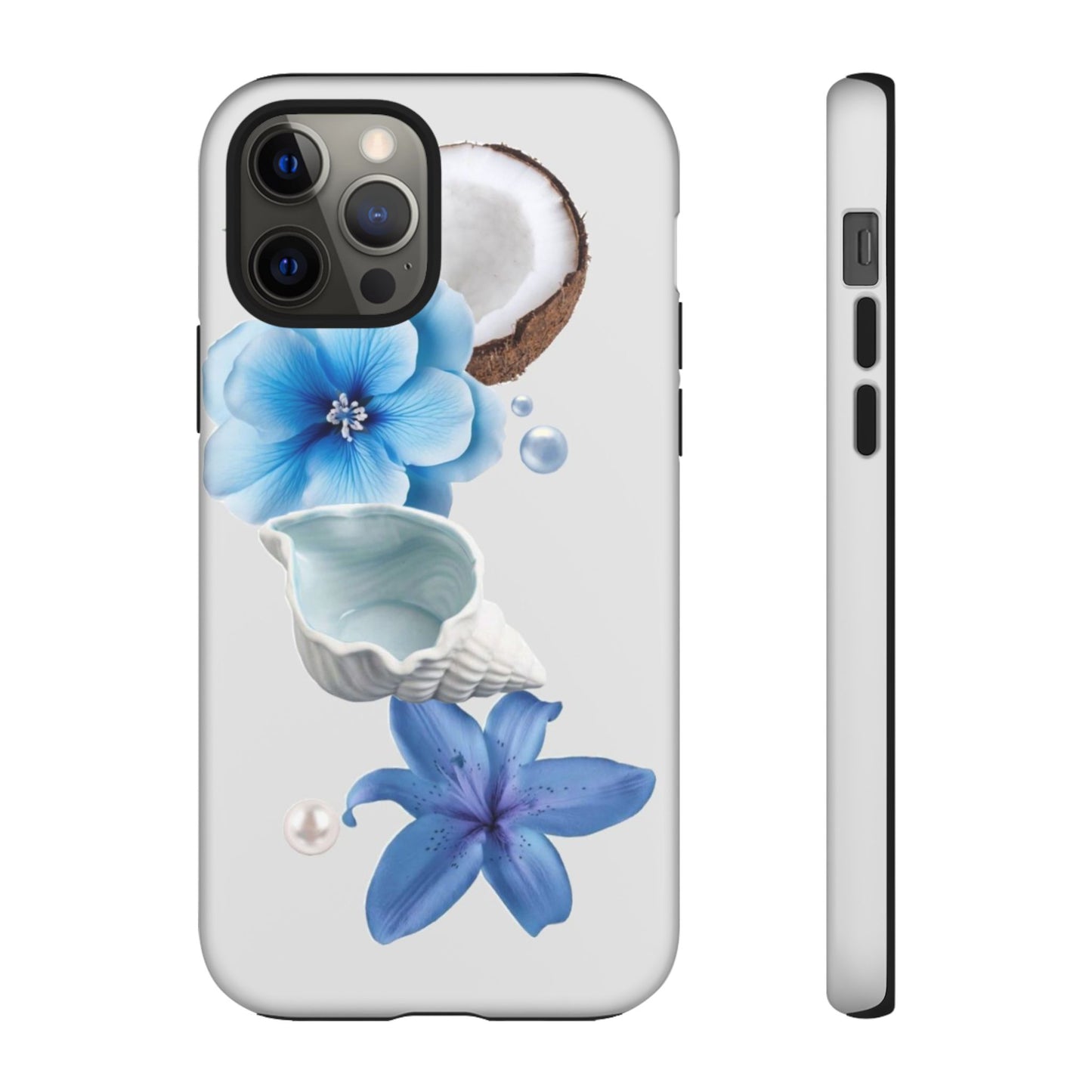 Tropical Blue Floral Phone Case — Coconut, Shell & Starfish Design