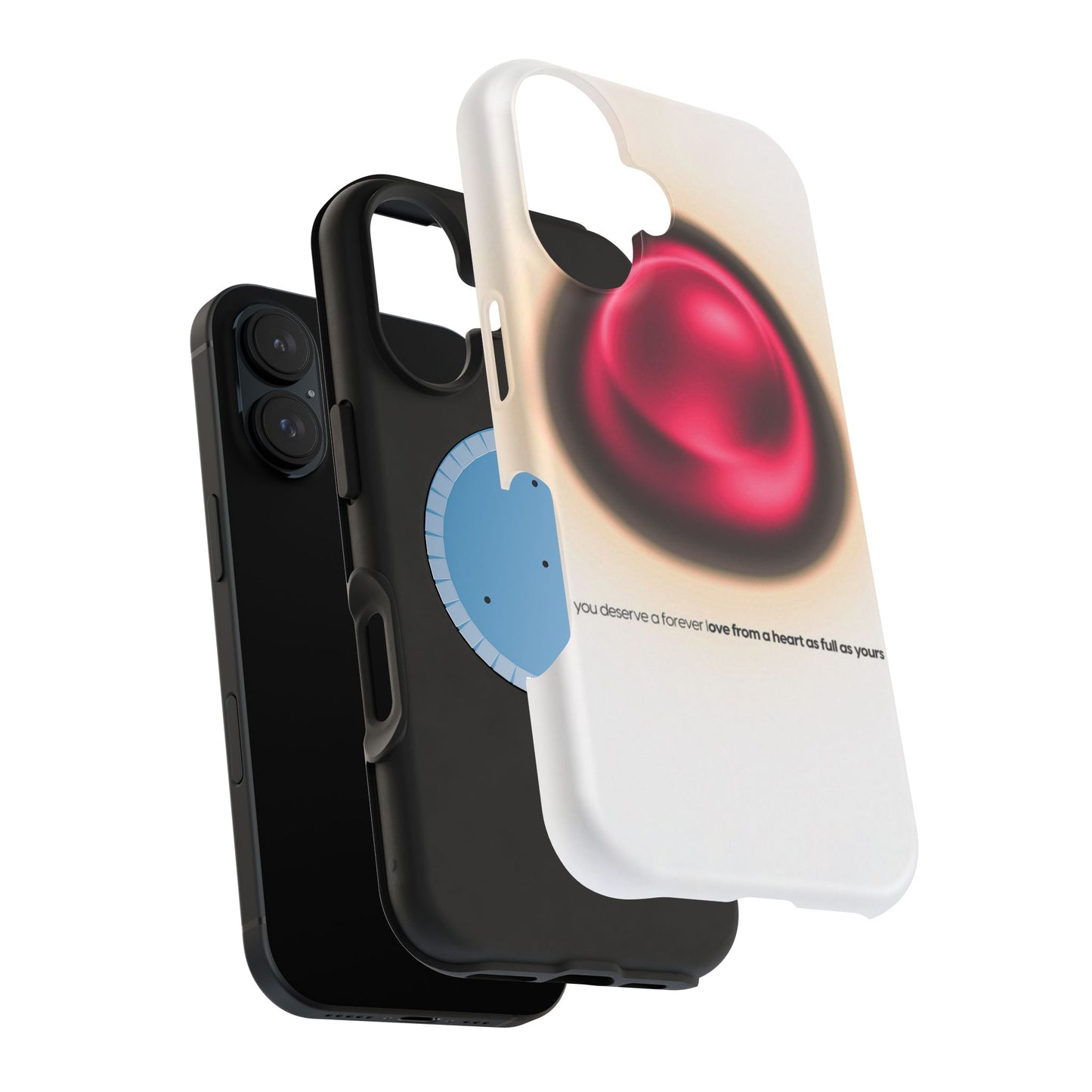 Protective Phone Case — Red Pearl Heart Design with 'You deserve a forever love' Text