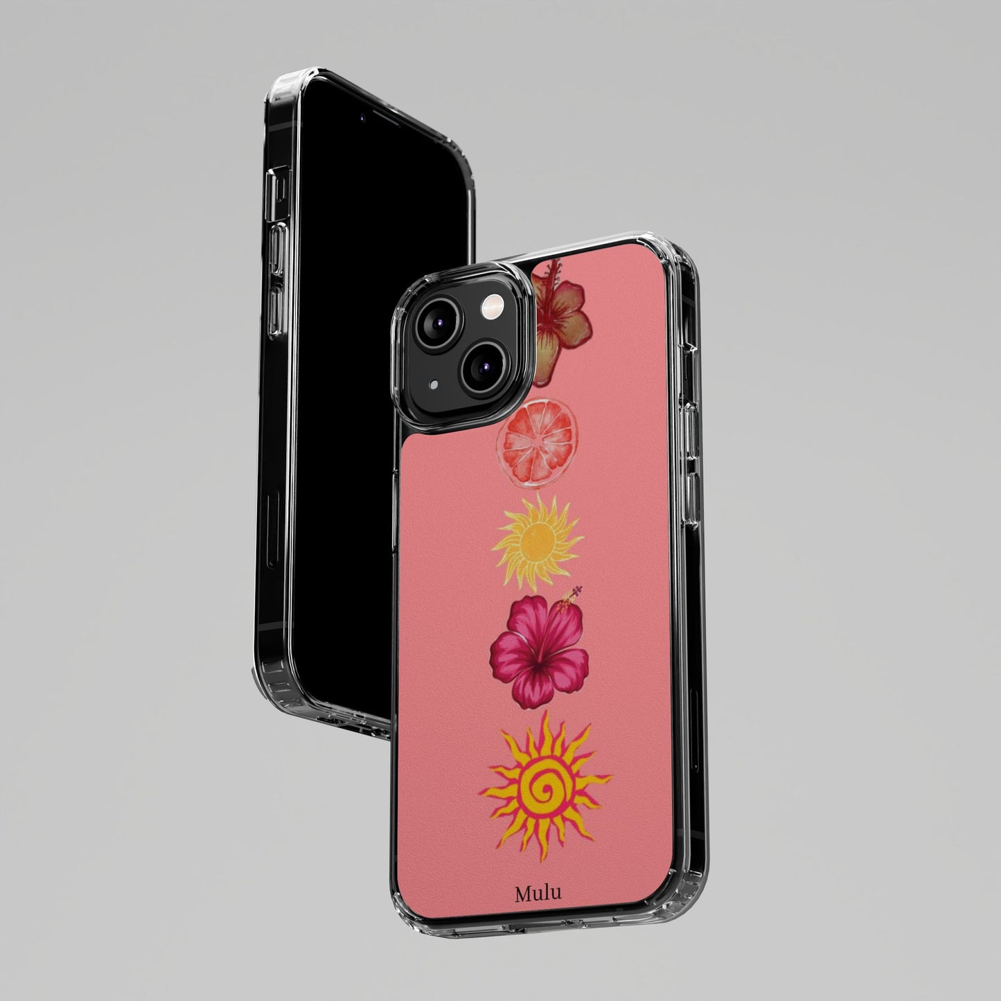 Clear Impact-Resistant Phone Case — Tropical Sun & Hibiscus Floral Design