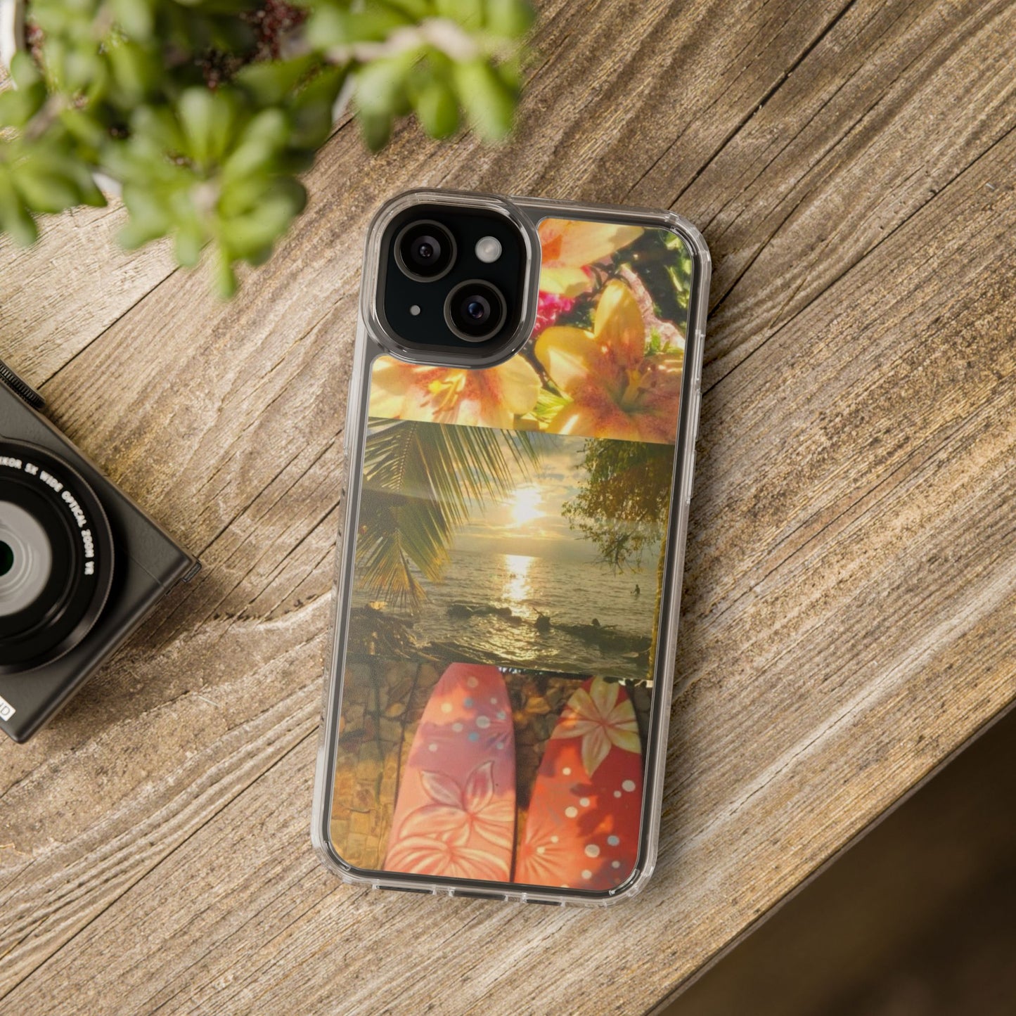 Tropical Sunset Phone Case — Floral Surfboard Clear iPhone Case