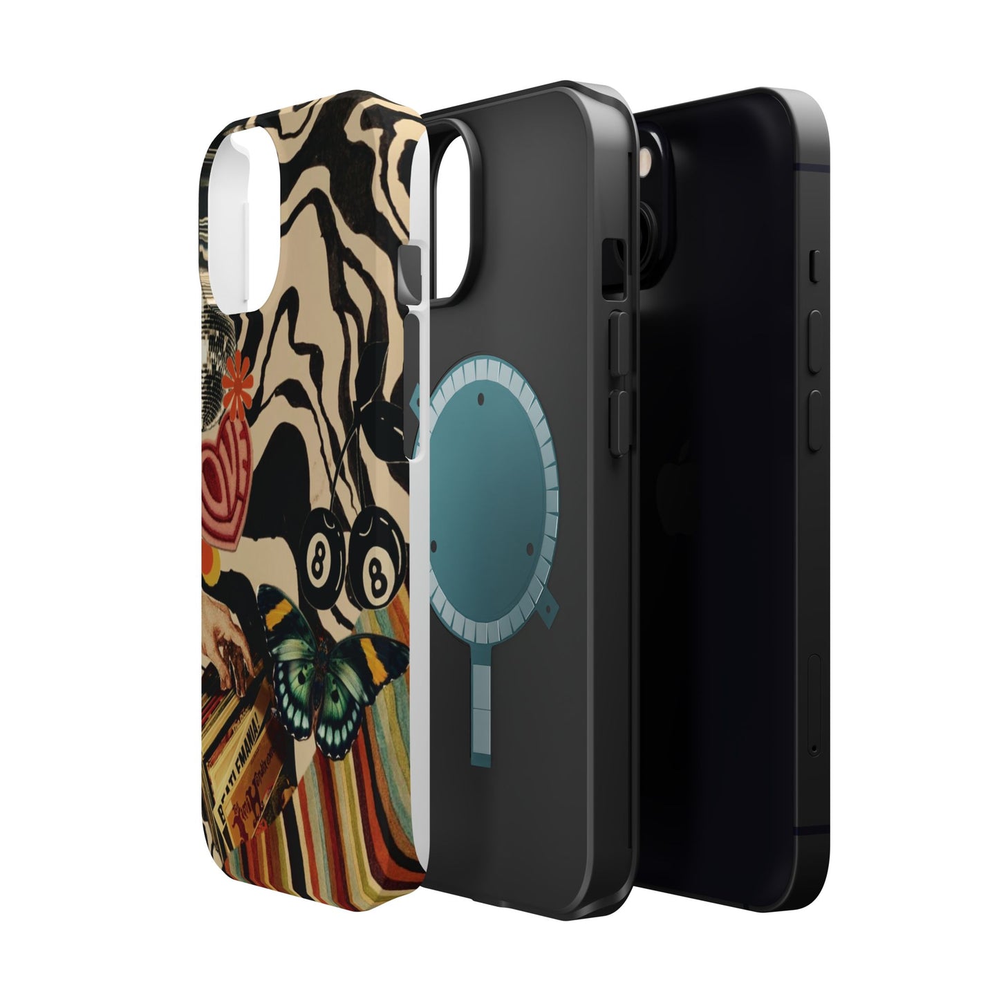 Phone Case — Retro Collage Magnetic Impact-Resistant Case with Butterfly & Zebra Print