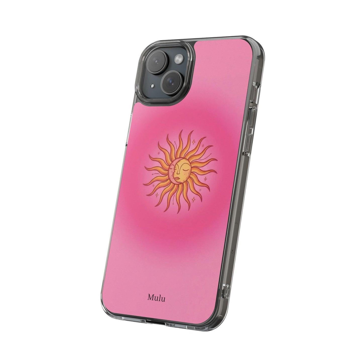 Pink Sun Phone Case — Radiant Sunburst Impact-Resistant Clear Case