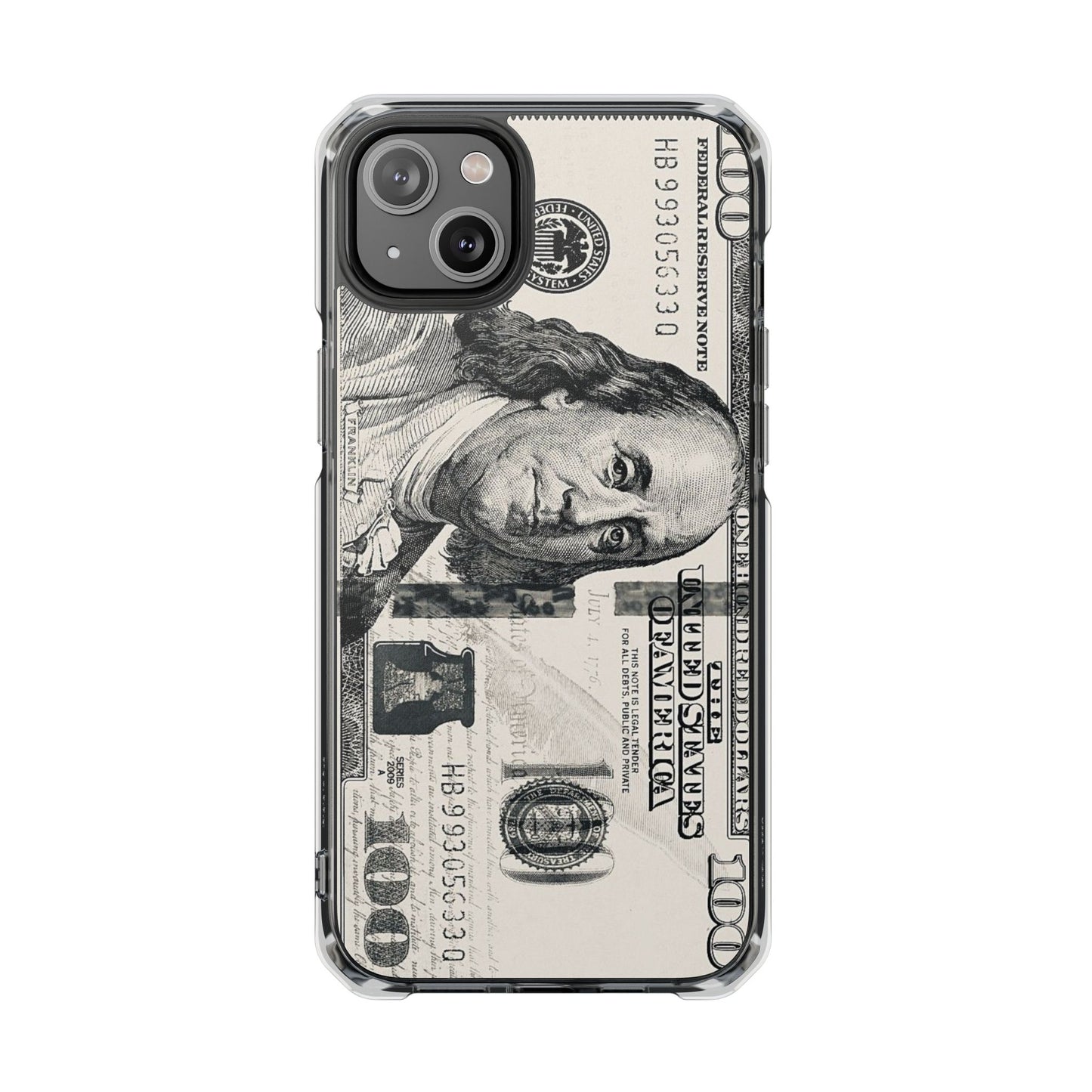 Clear Magnetic Phone Case — Hundred Dollar Bill Design
