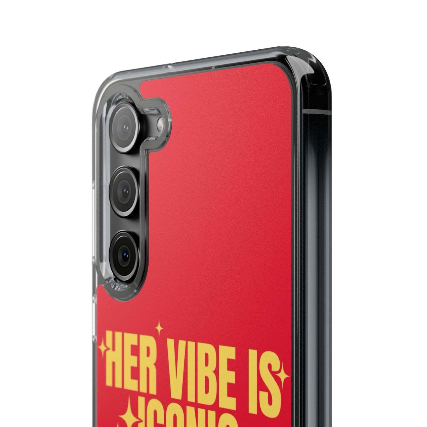 Clear Impact-Resistant Phone Case — "Her Vibe Is Iconic" Red Protective Cover