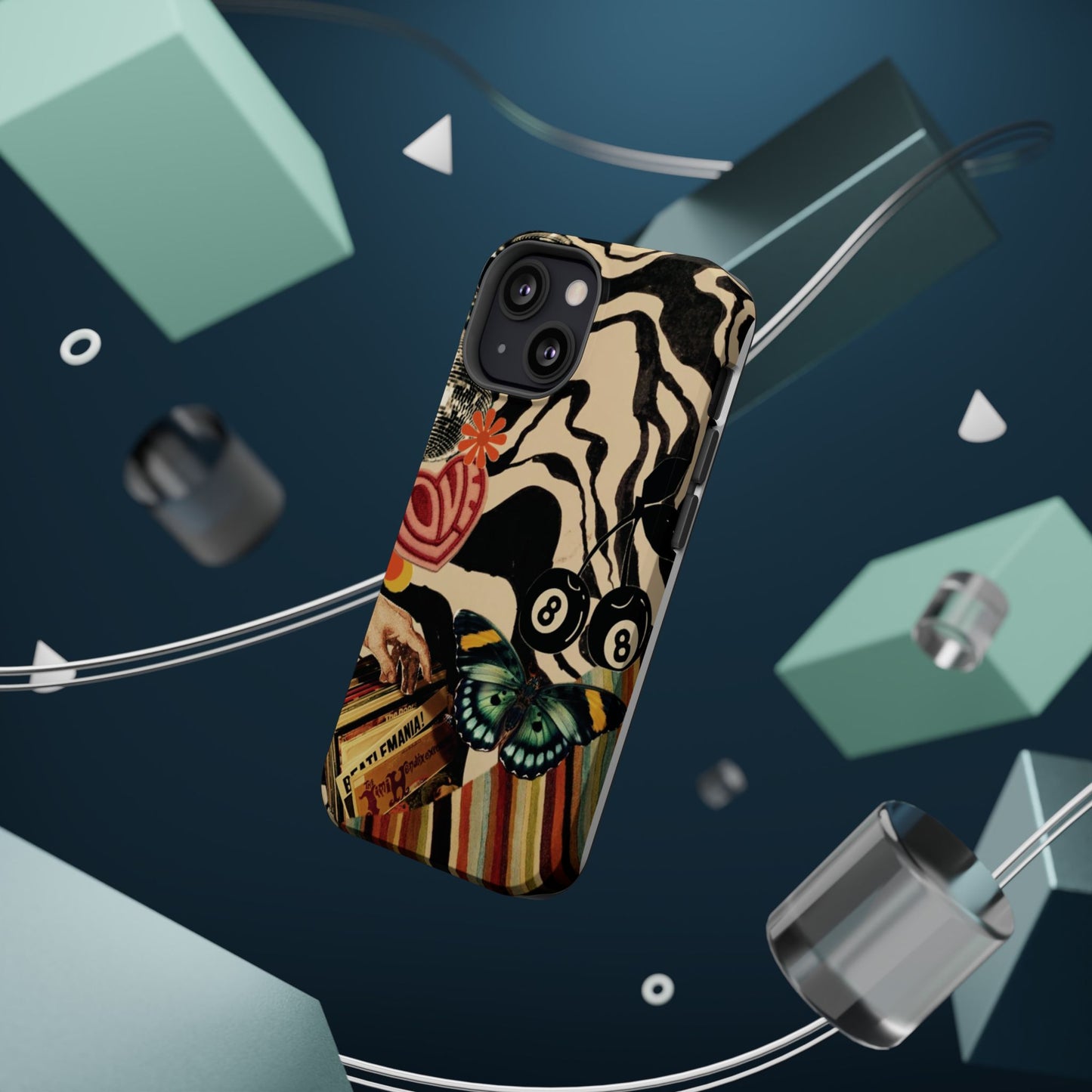 Phone Case — Retro Collage Magnetic Impact-Resistant Case with Butterfly & Zebra Print