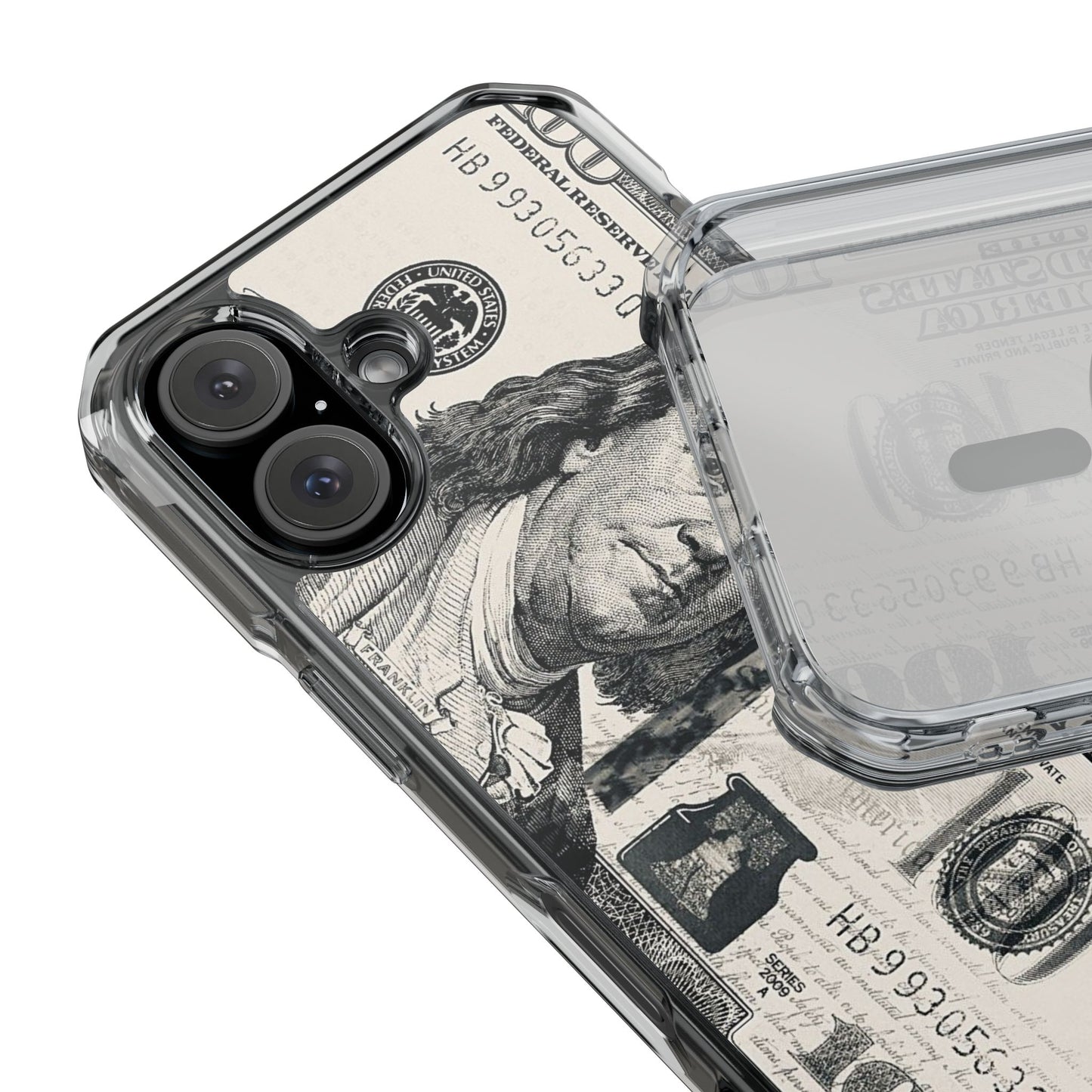 Clear Magnetic Phone Case — Hundred Dollar Bill Design