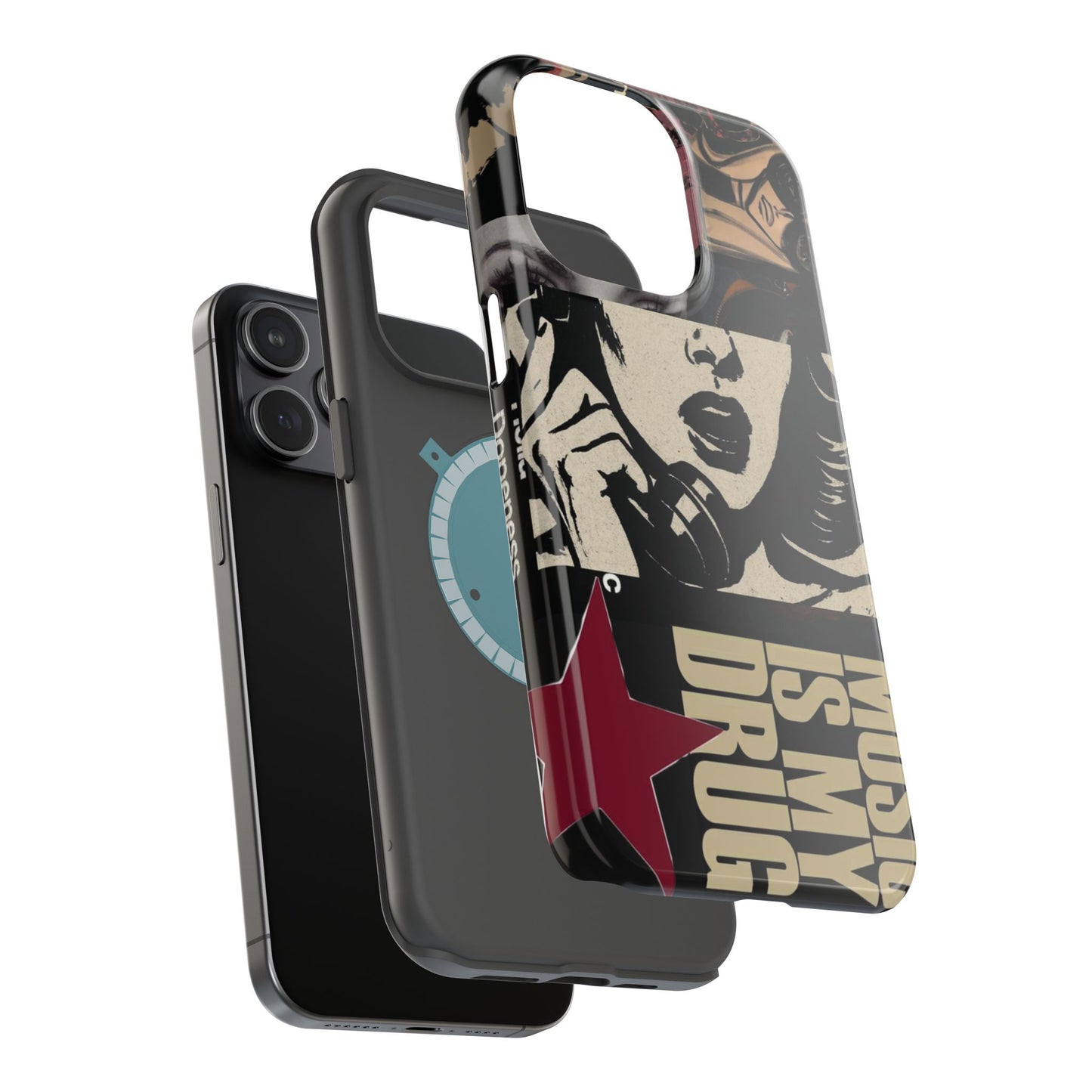 Magnetic Impact Phone Case — Retro Pop Art "Music Is My Drug" Design