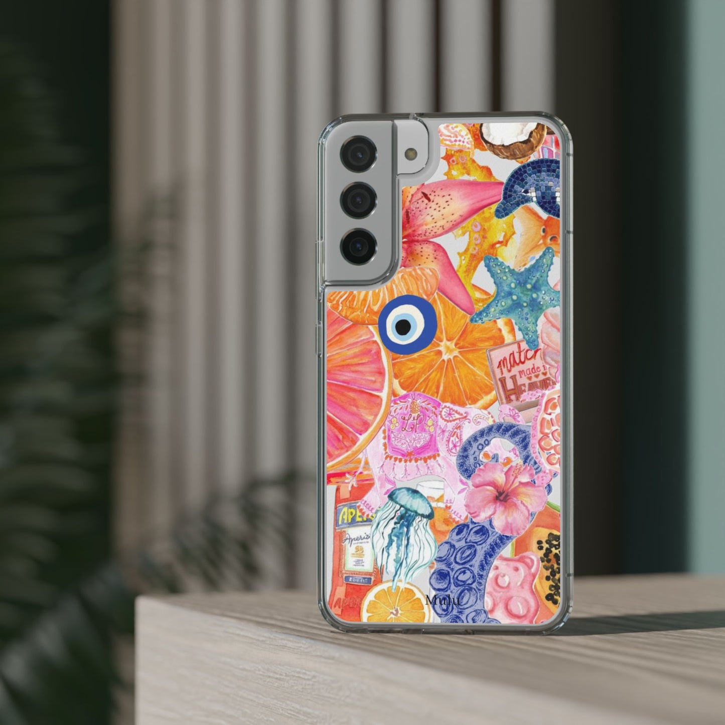 Clear Impact-Resistant Phone Case — Colorful Tropical Collage Design