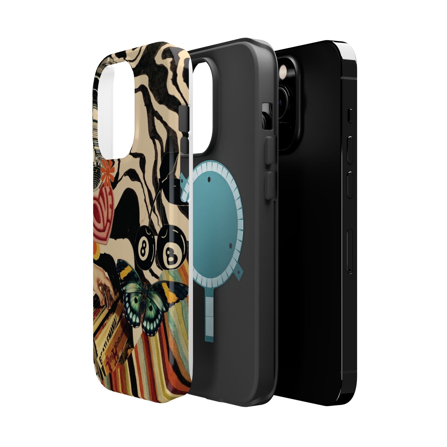 Phone Case — Retro Collage Magnetic Impact-Resistant Case with Butterfly & Zebra Print