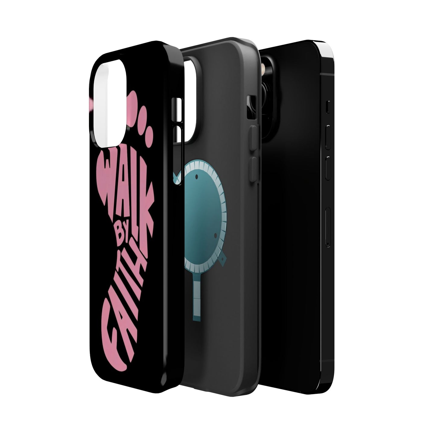 Phone Case — "Walk By Faith" Pink Footprint Magnetic Impact-Resistant Case