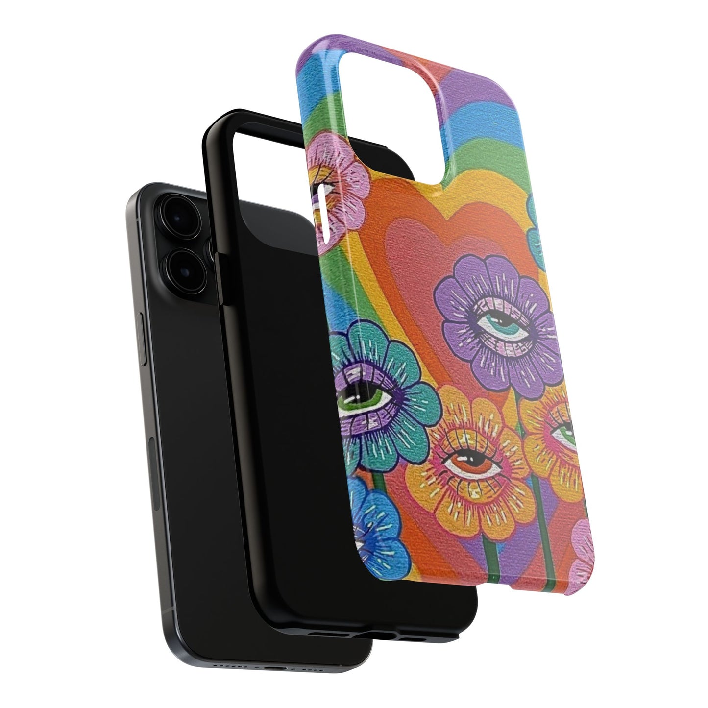 Psychedelic Eye Flower Tough Phone Case — Retro Rainbow Protective iPhone Cover