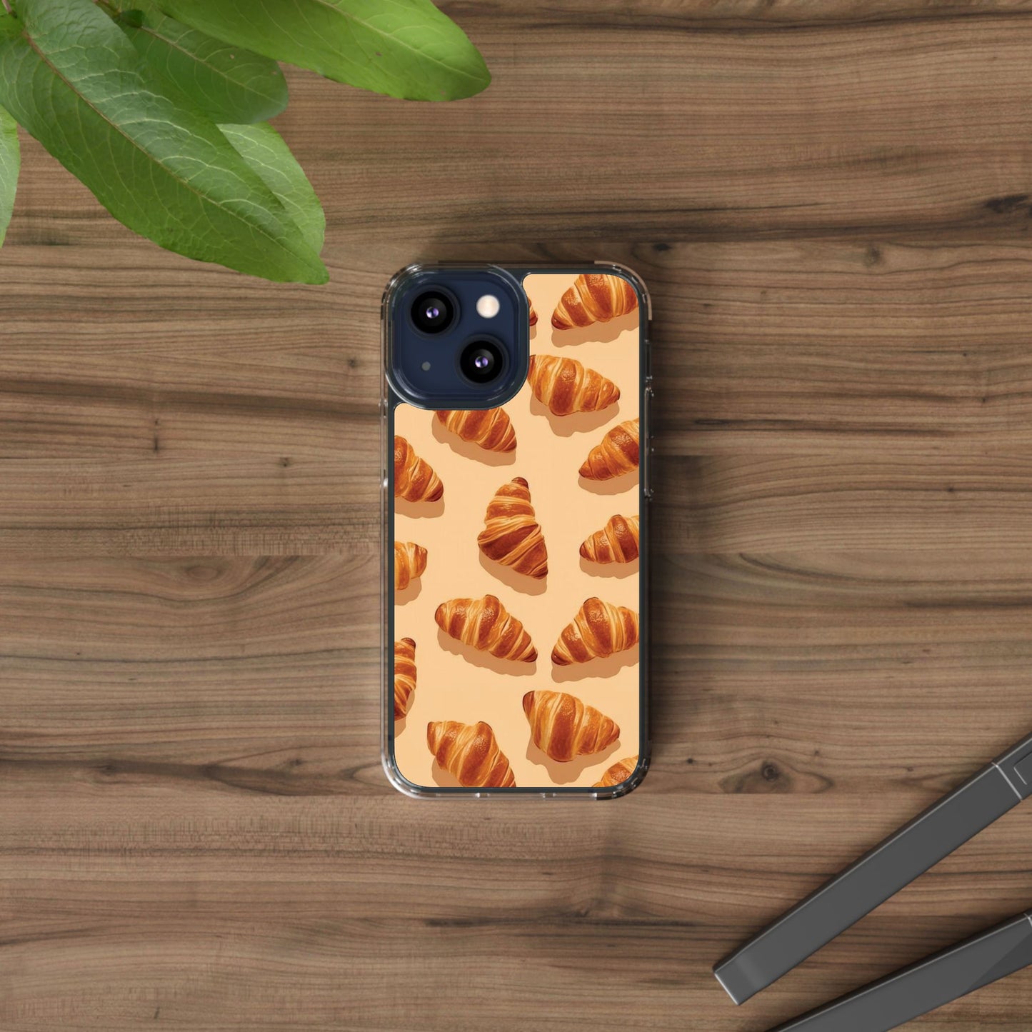 Croissant Pattern Clear Phone Case — Bakery-themed Transparent iPhone Cover