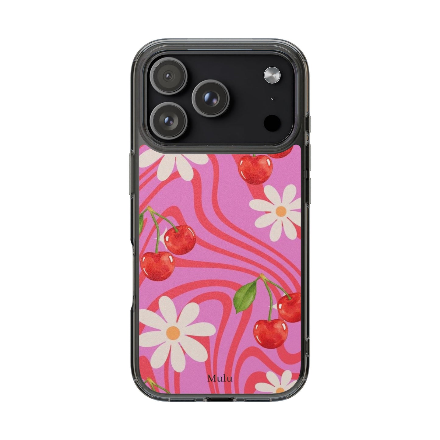 Clear Impact Phone Case — Retro Cherry & Daisy Floral Design