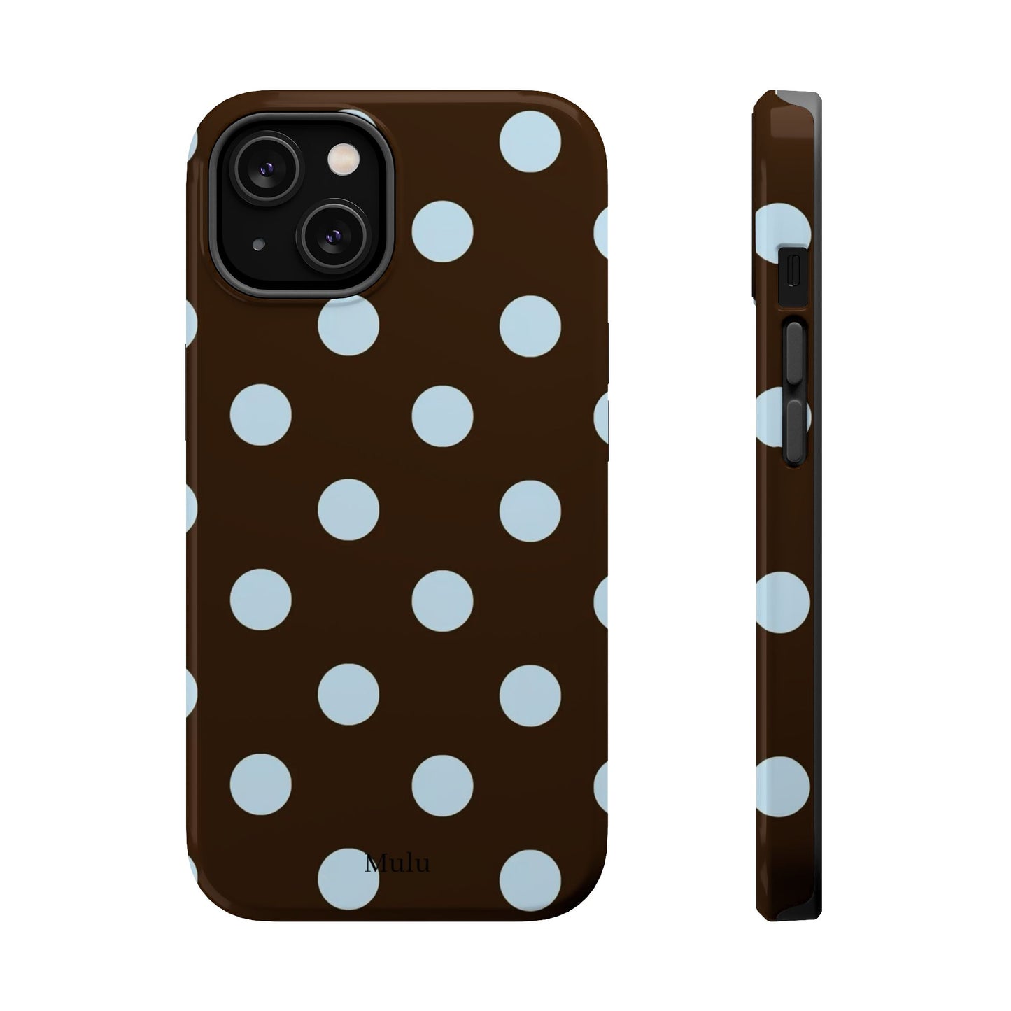 Polka Dot Magnetic Phone Case — Brown with Light Blue Dots, Impact-Resistant