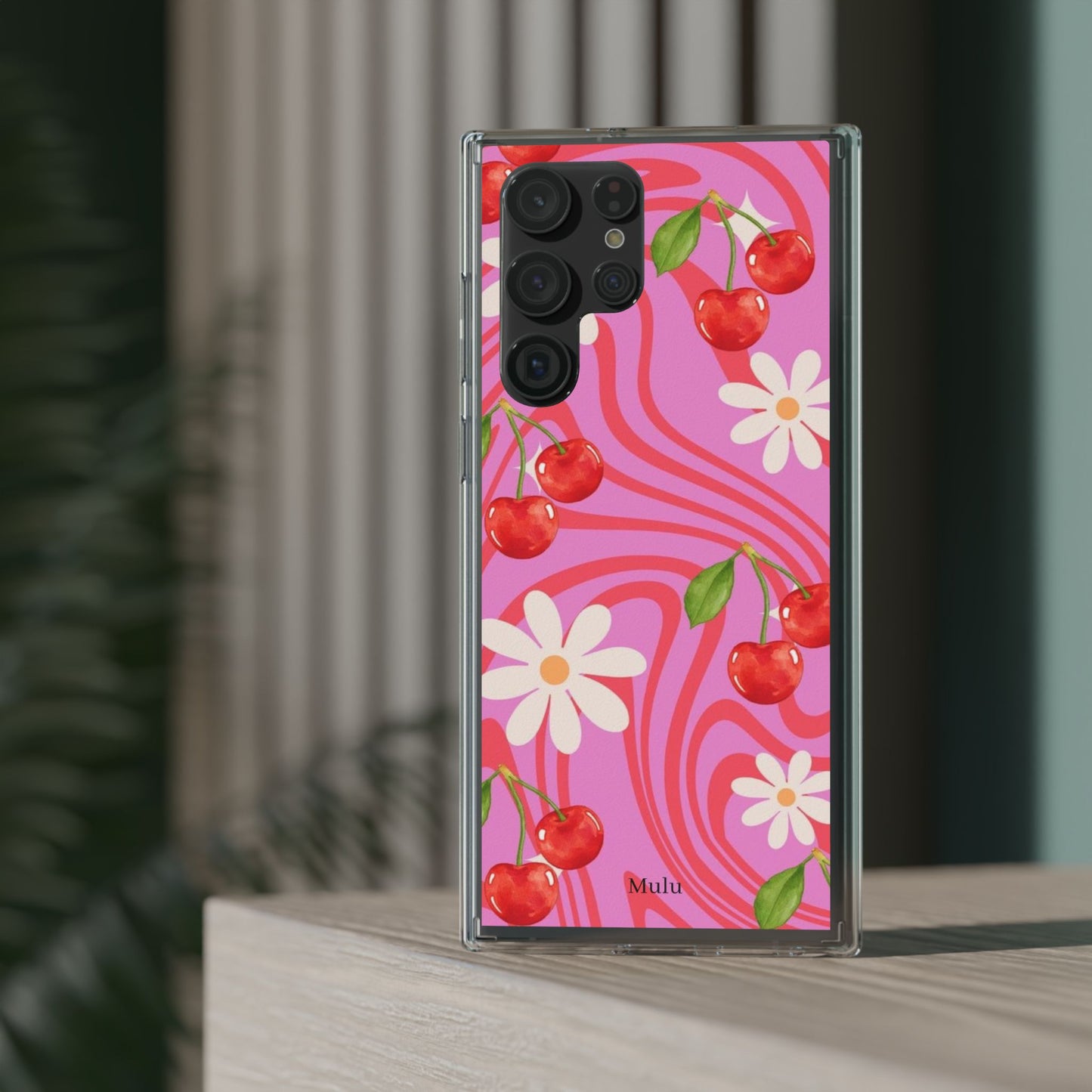 Clear Impact Phone Case — Retro Cherry & Daisy Floral Design